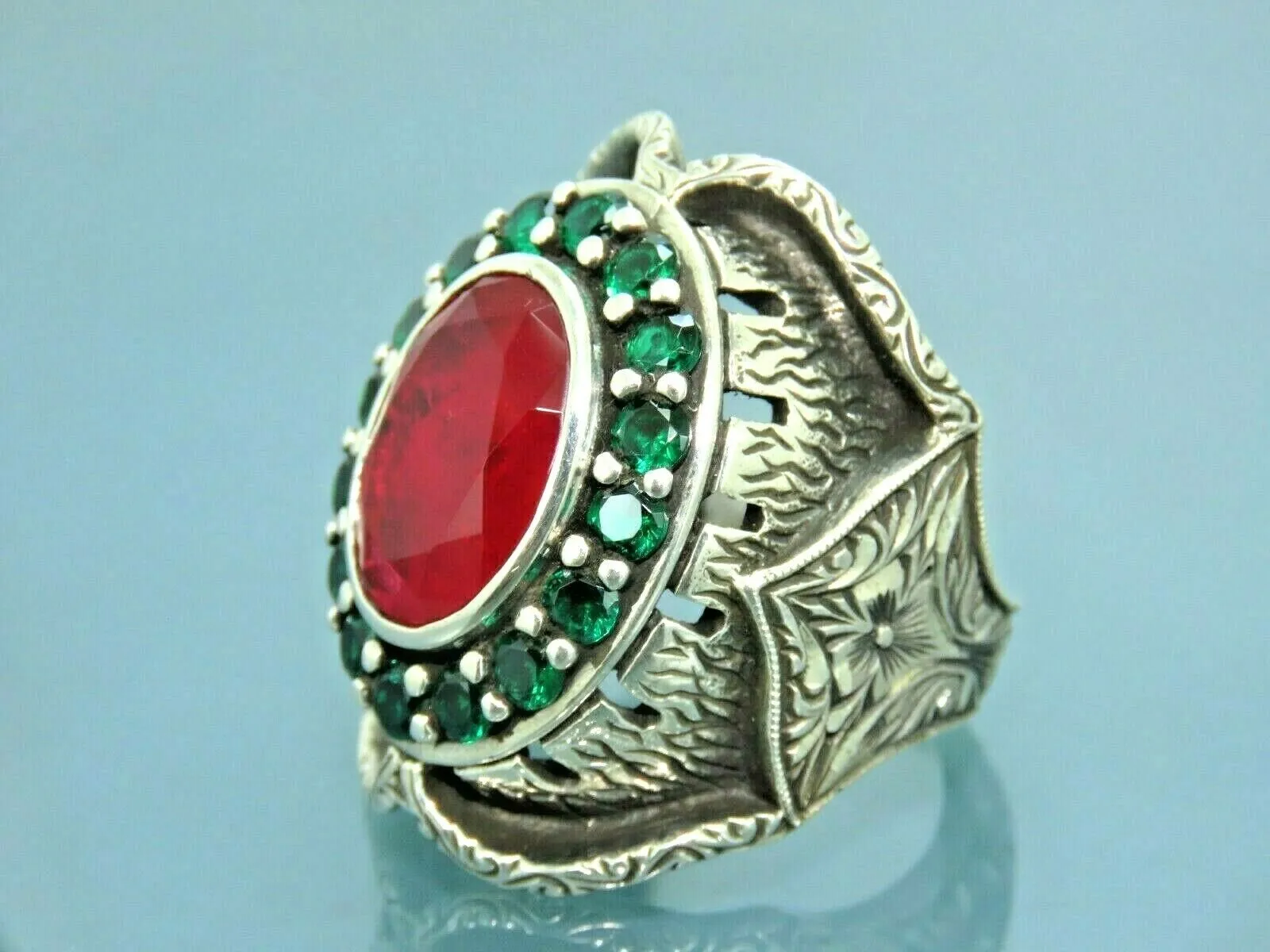 Turkish Handmade Jewelry 925 Sterling Silver Ruby Stone Mens Rings