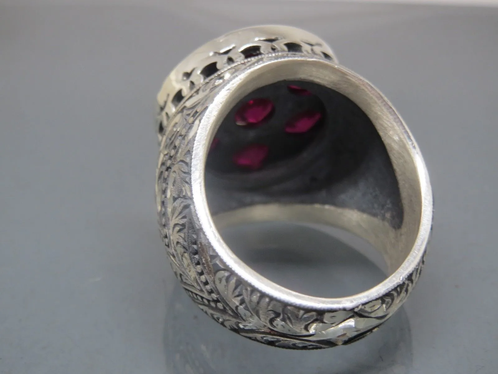 Turkish Handmade Jewelry 925 Sterling Silver Ruby Stone Mens Rings