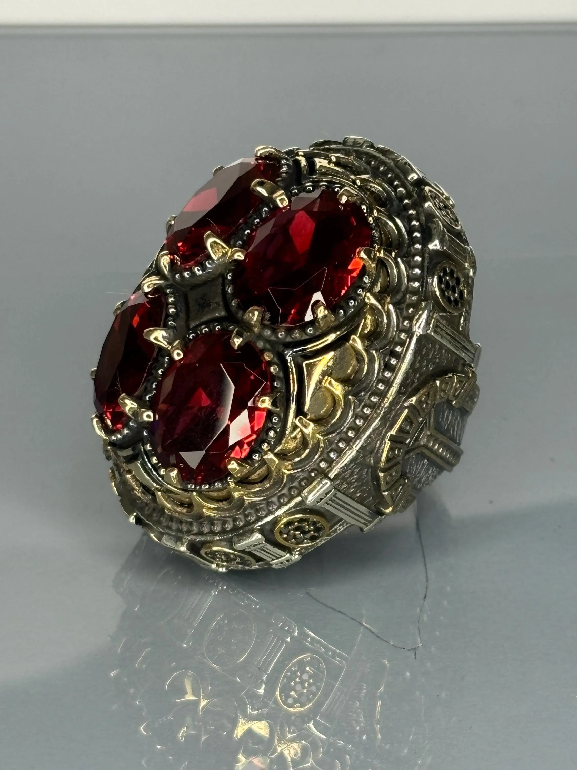 Turkish Handmade Jewelry 925 Sterling Silver Ruby Stone Mens Rings