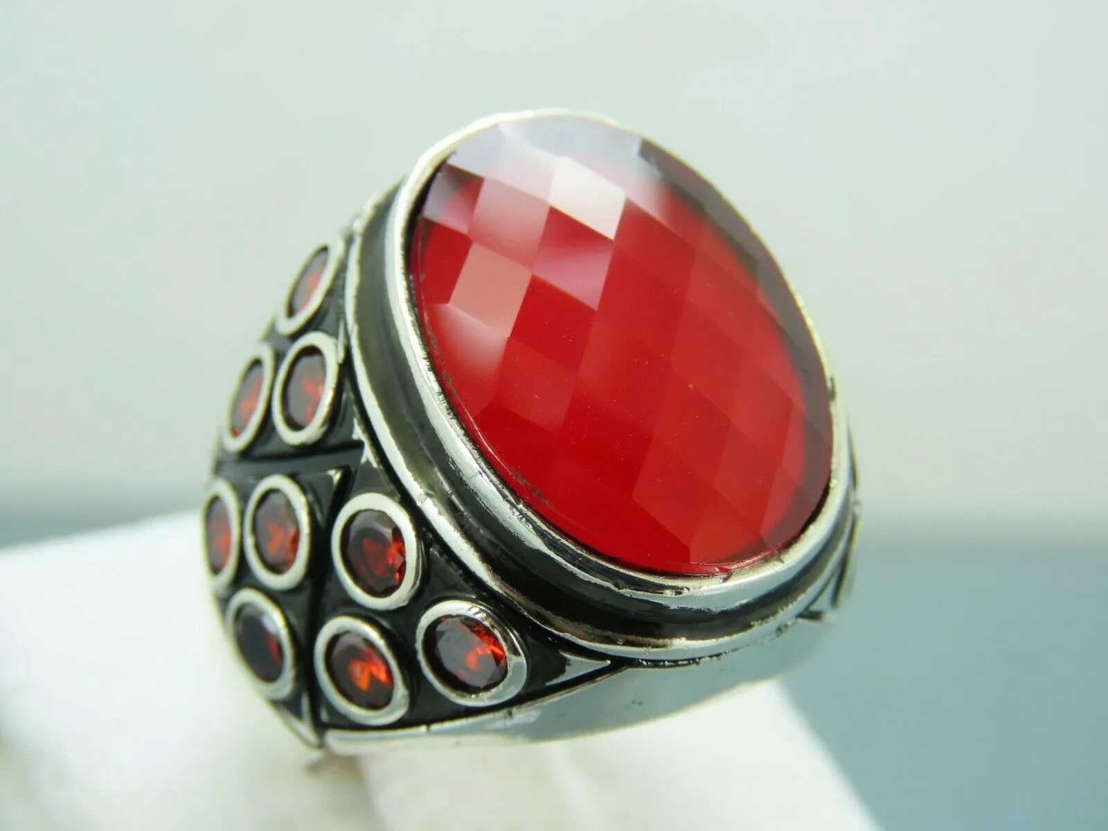 Turkish Handmade Jewelry 925 Sterling Silver Ruby Stone Mens Rings
