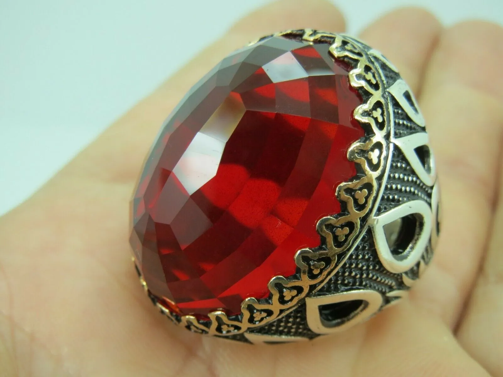 Turkish Handmade Jewelry 925 Sterling Silver Ruby Stone Mens Rings