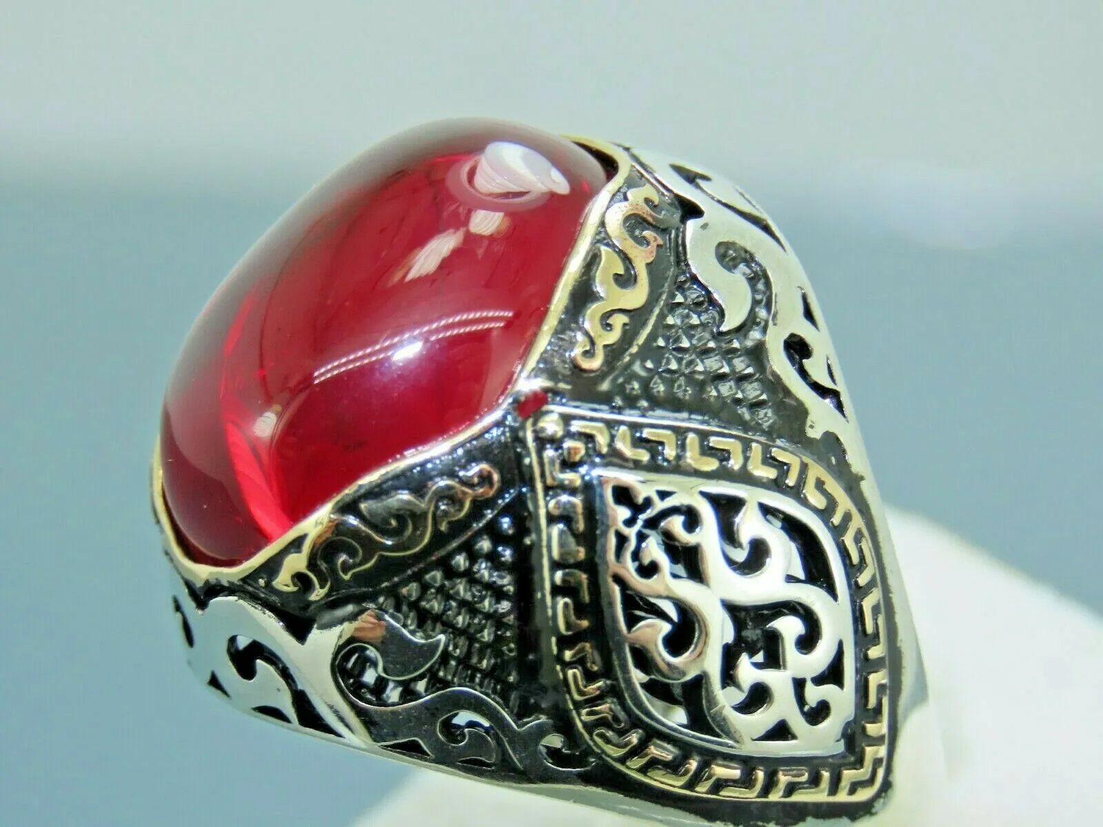Turkish Handmade Jewelry 925 Sterling Silver Ruby Stone Mens Rings