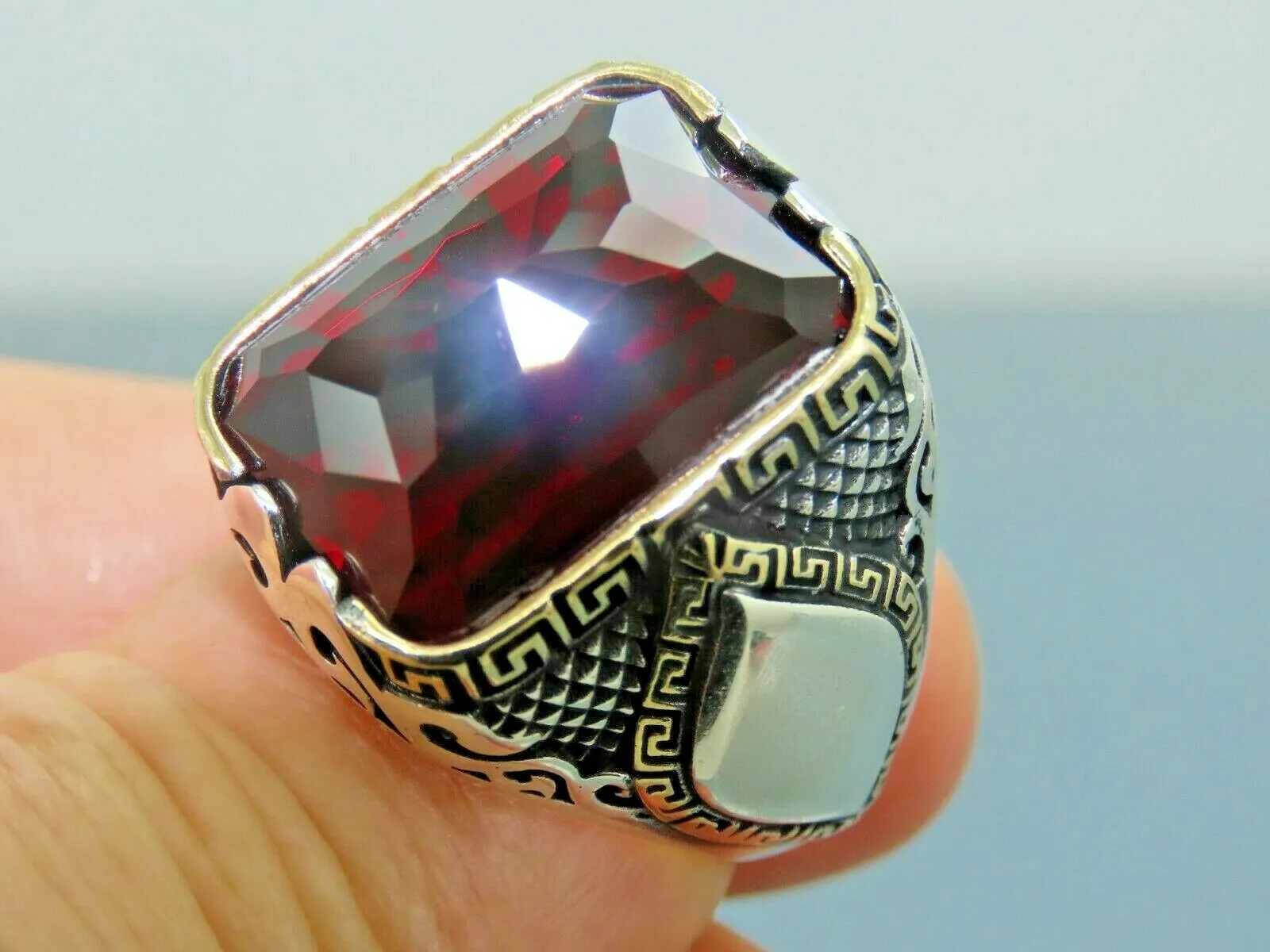 Turkish Handmade Jewelry 925 Sterling Silver Ruby Stone Mens Rings