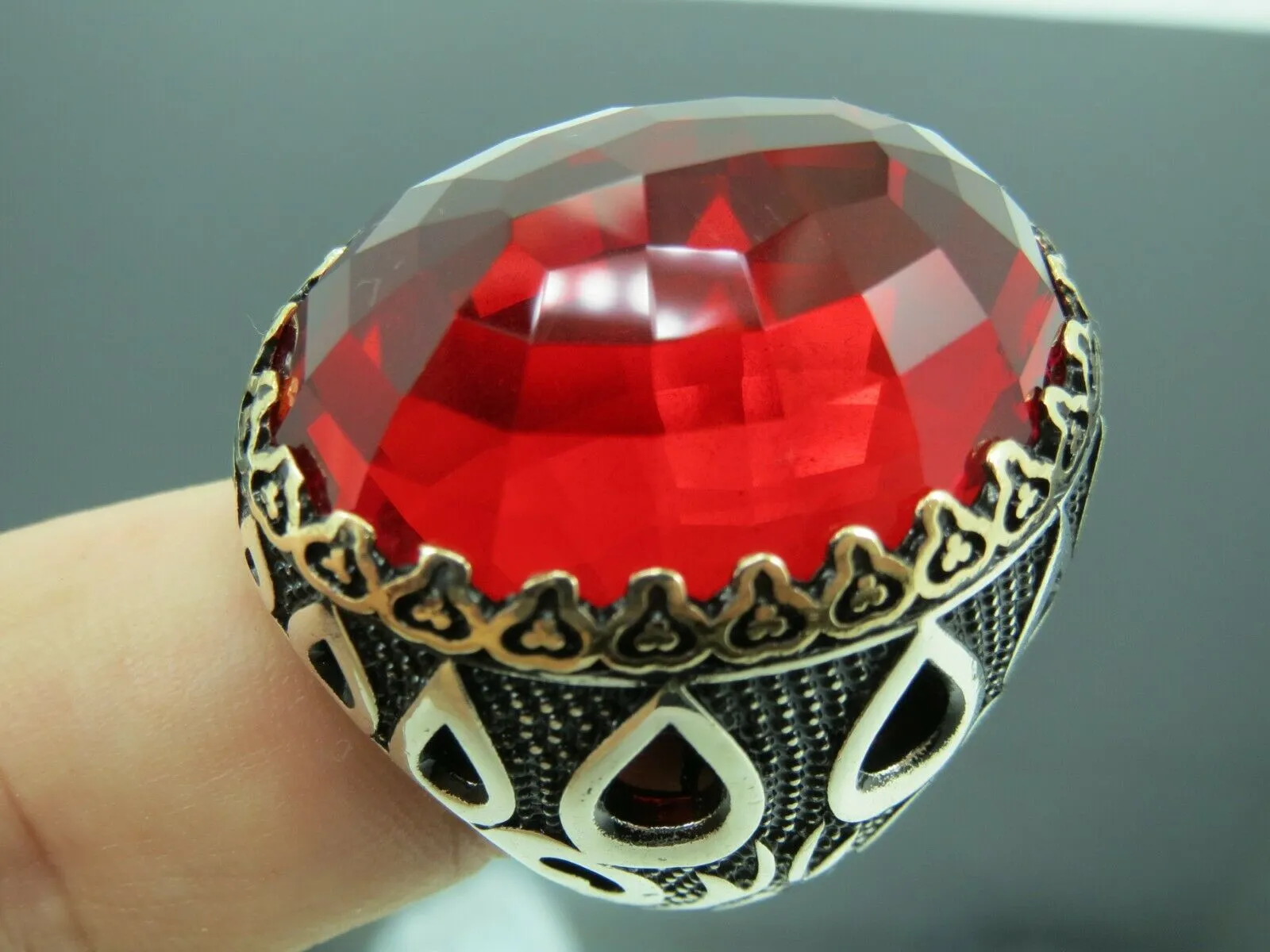Turkish Handmade Jewelry 925 Sterling Silver Ruby Stone Mens Rings