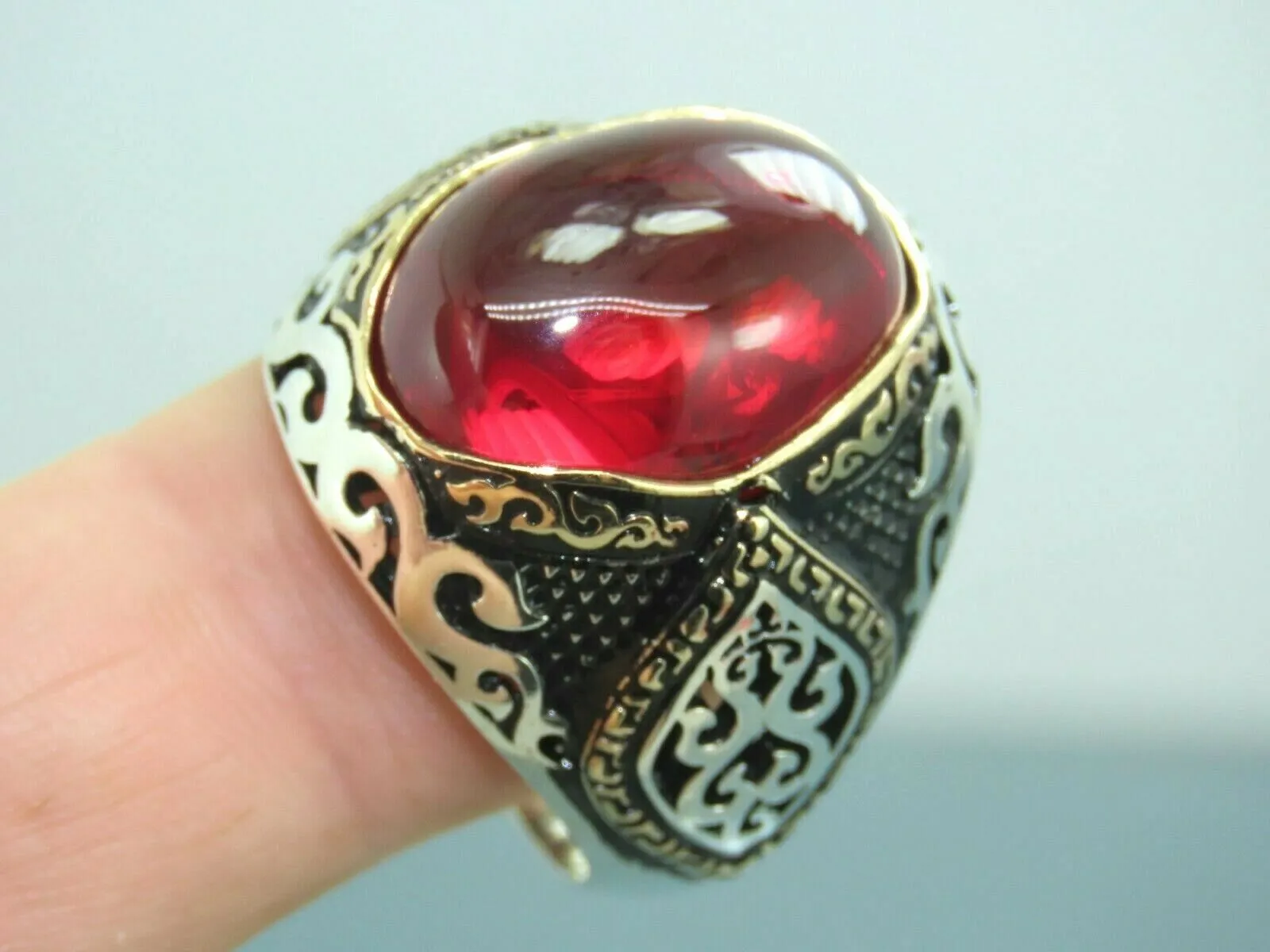 Turkish Handmade Jewelry 925 Sterling Silver Ruby Stone Mens Rings