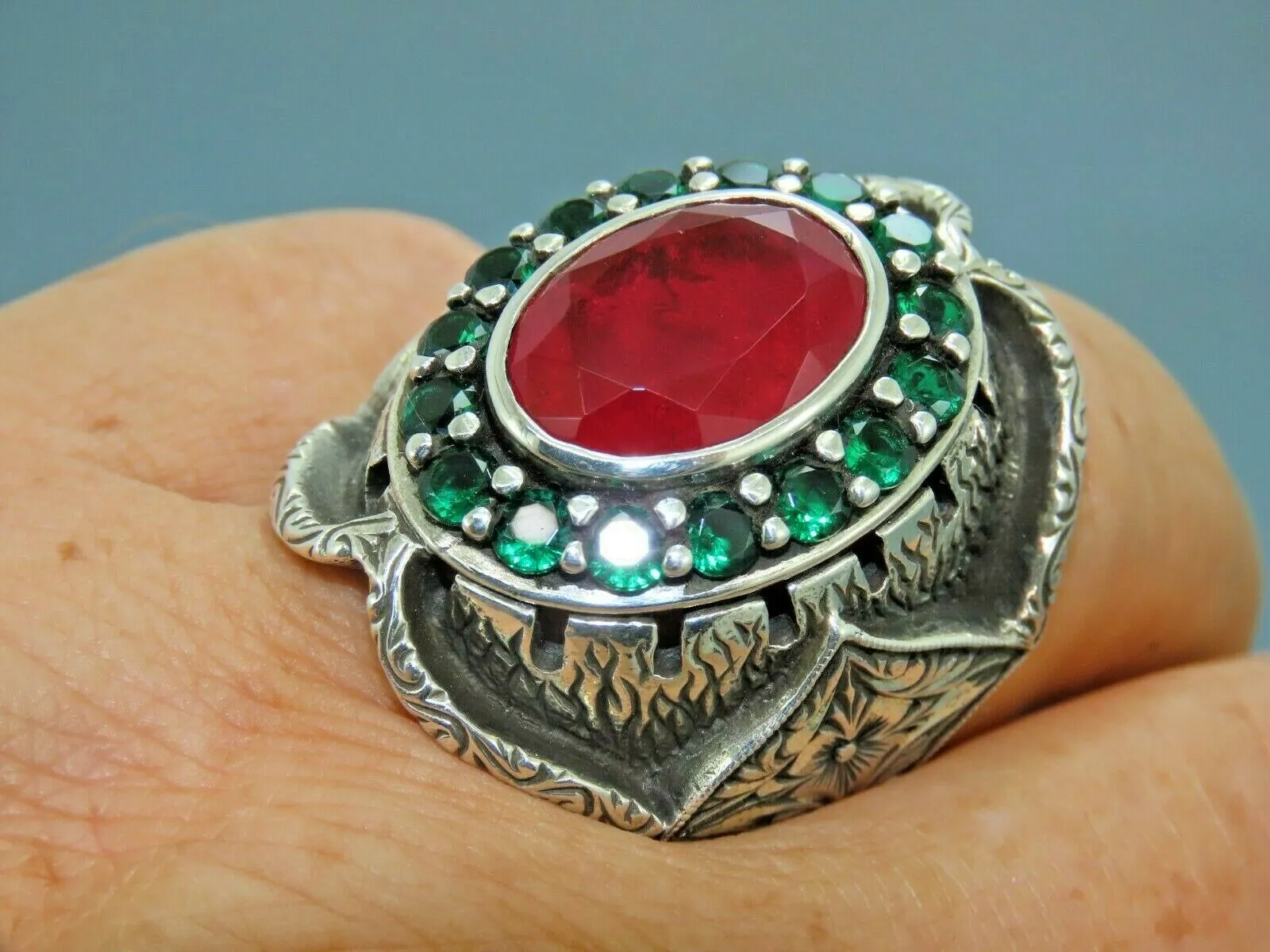 Turkish Handmade Jewelry 925 Sterling Silver Ruby Stone Mens Rings