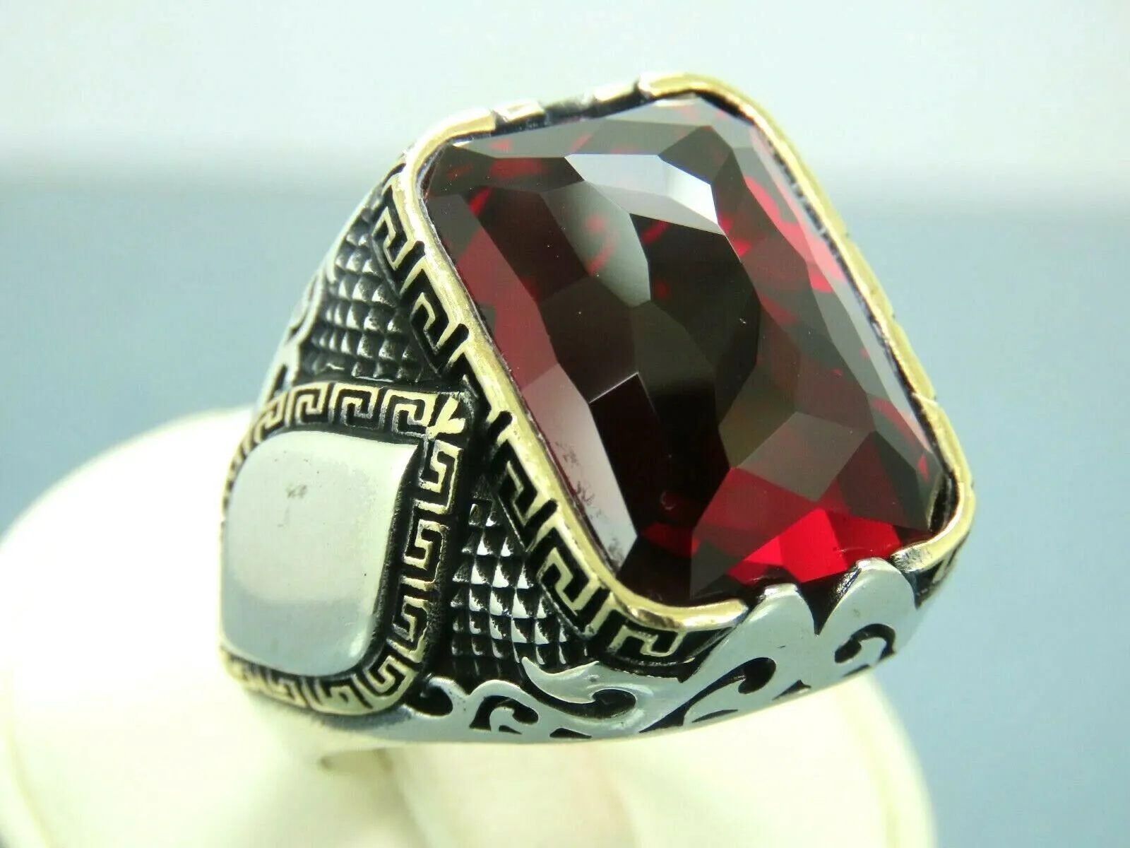 Turkish Handmade Jewelry 925 Sterling Silver Ruby Stone Mens Rings