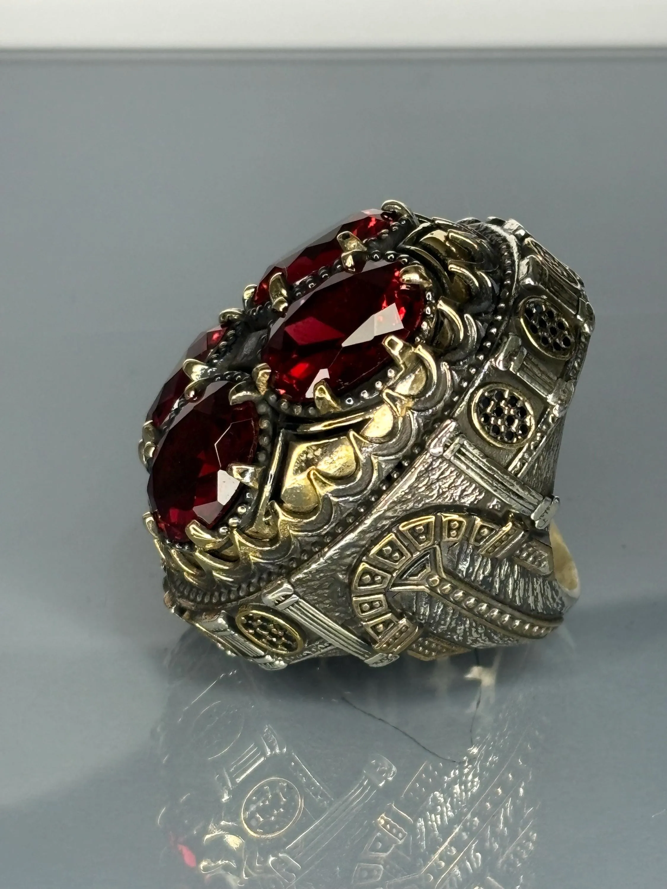 Turkish Handmade Jewelry 925 Sterling Silver Ruby Stone Mens Rings