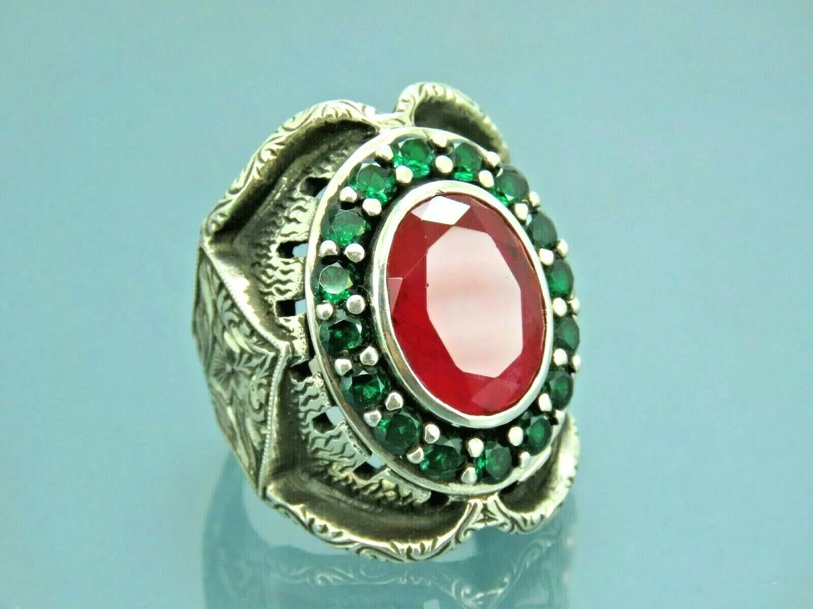 Turkish Handmade Jewelry 925 Sterling Silver Ruby Stone Mens Rings