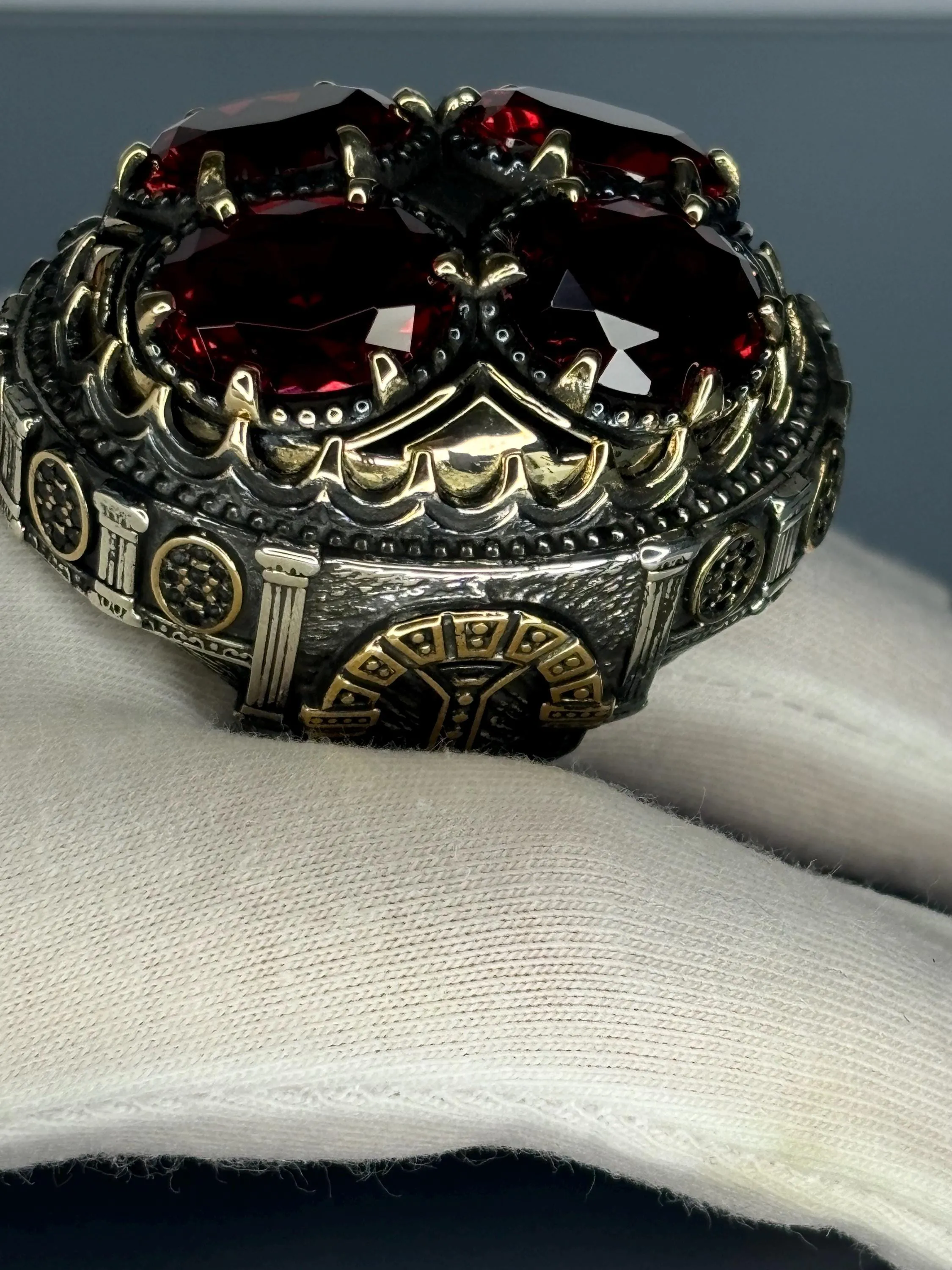 Turkish Handmade Jewelry 925 Sterling Silver Ruby Stone Mens Rings