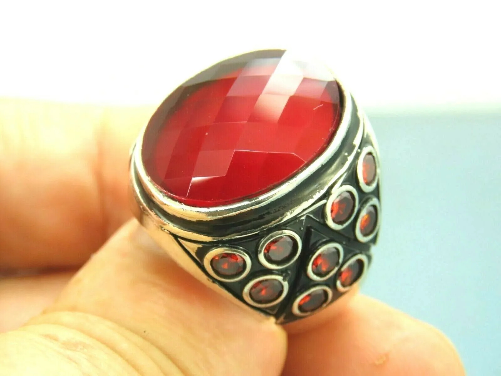 Turkish Handmade Jewelry 925 Sterling Silver Ruby Stone Mens Rings