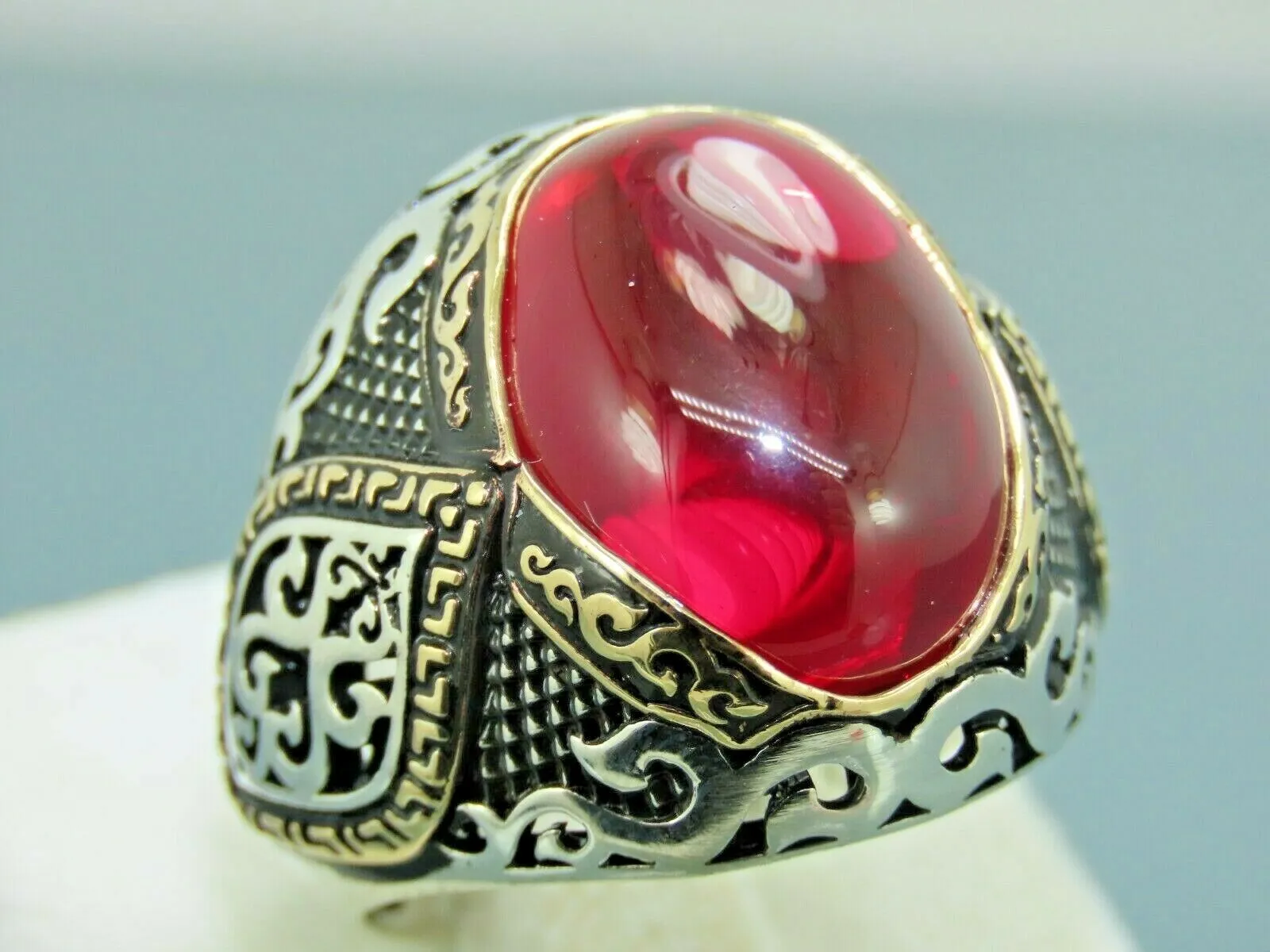 Turkish Handmade Jewelry 925 Sterling Silver Ruby Stone Mens Rings