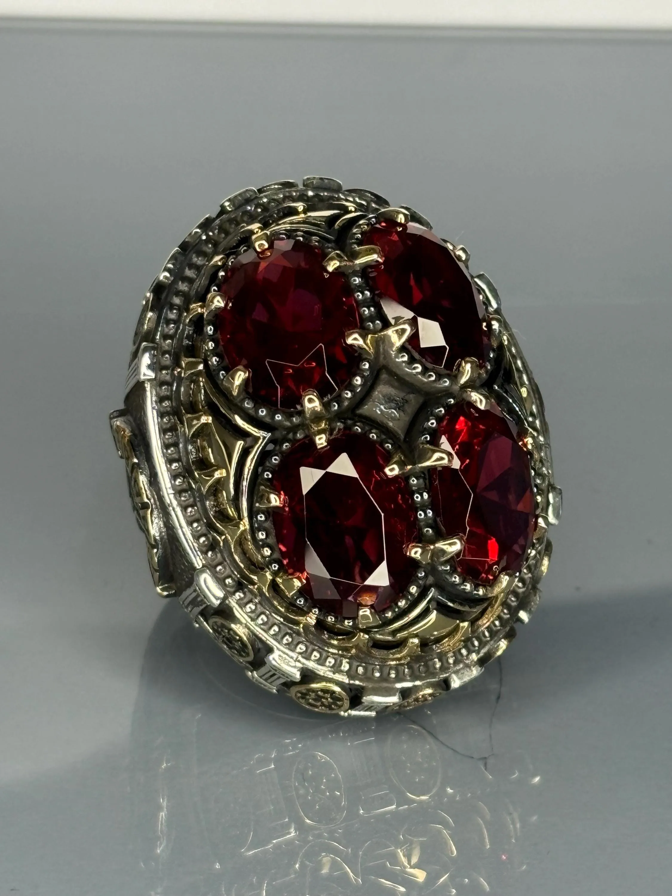 Turkish Handmade Jewelry 925 Sterling Silver Ruby Stone Mens Rings
