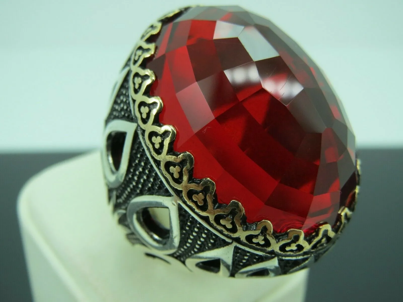 Turkish Handmade Jewelry 925 Sterling Silver Ruby Stone Mens Rings