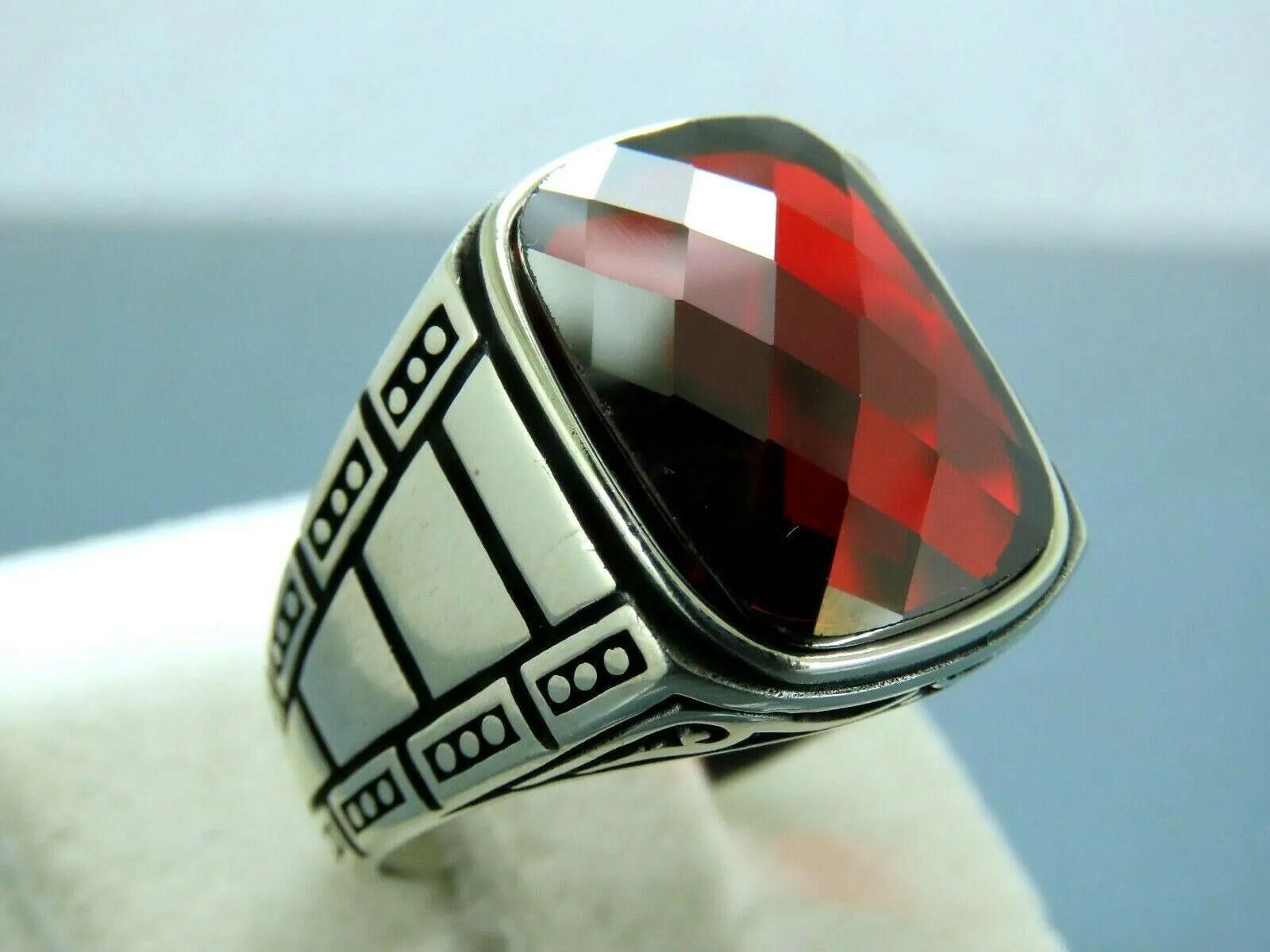 Turkish Handmade Jewelry 925 Sterling Silver Ruby Stone Mens Rings