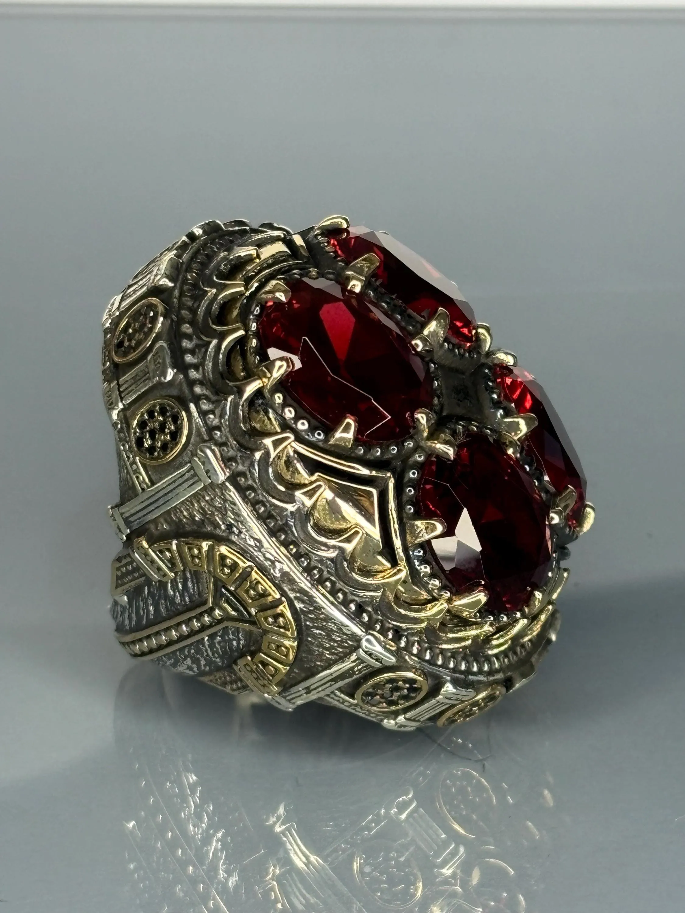 Turkish Handmade Jewelry 925 Sterling Silver Ruby Stone Mens Rings