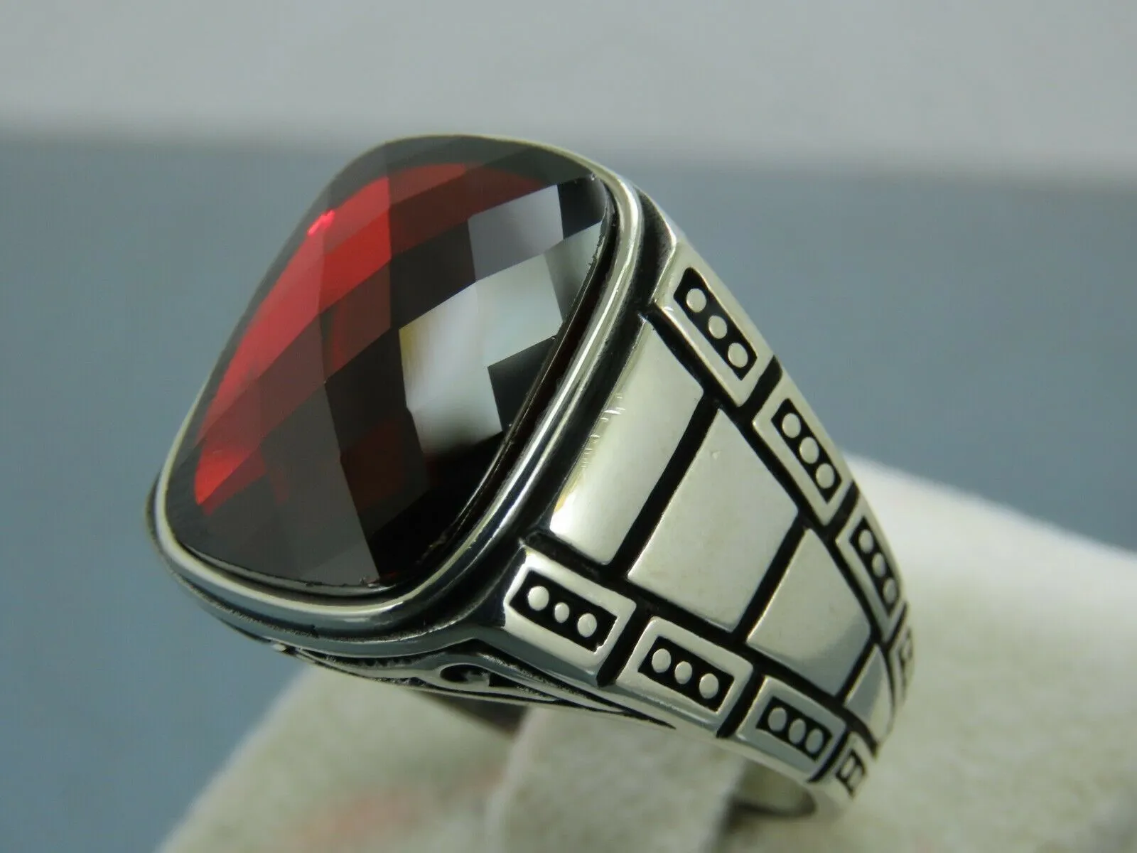 Turkish Handmade Jewelry 925 Sterling Silver Ruby Stone Mens Rings