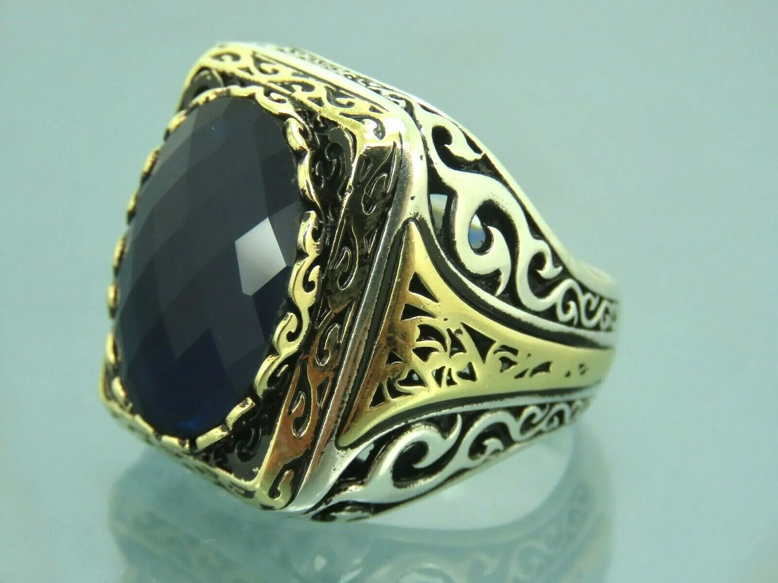 Turkish Handmade Jewelry 925 Sterling Silver Sapphire Stone Mens Rings