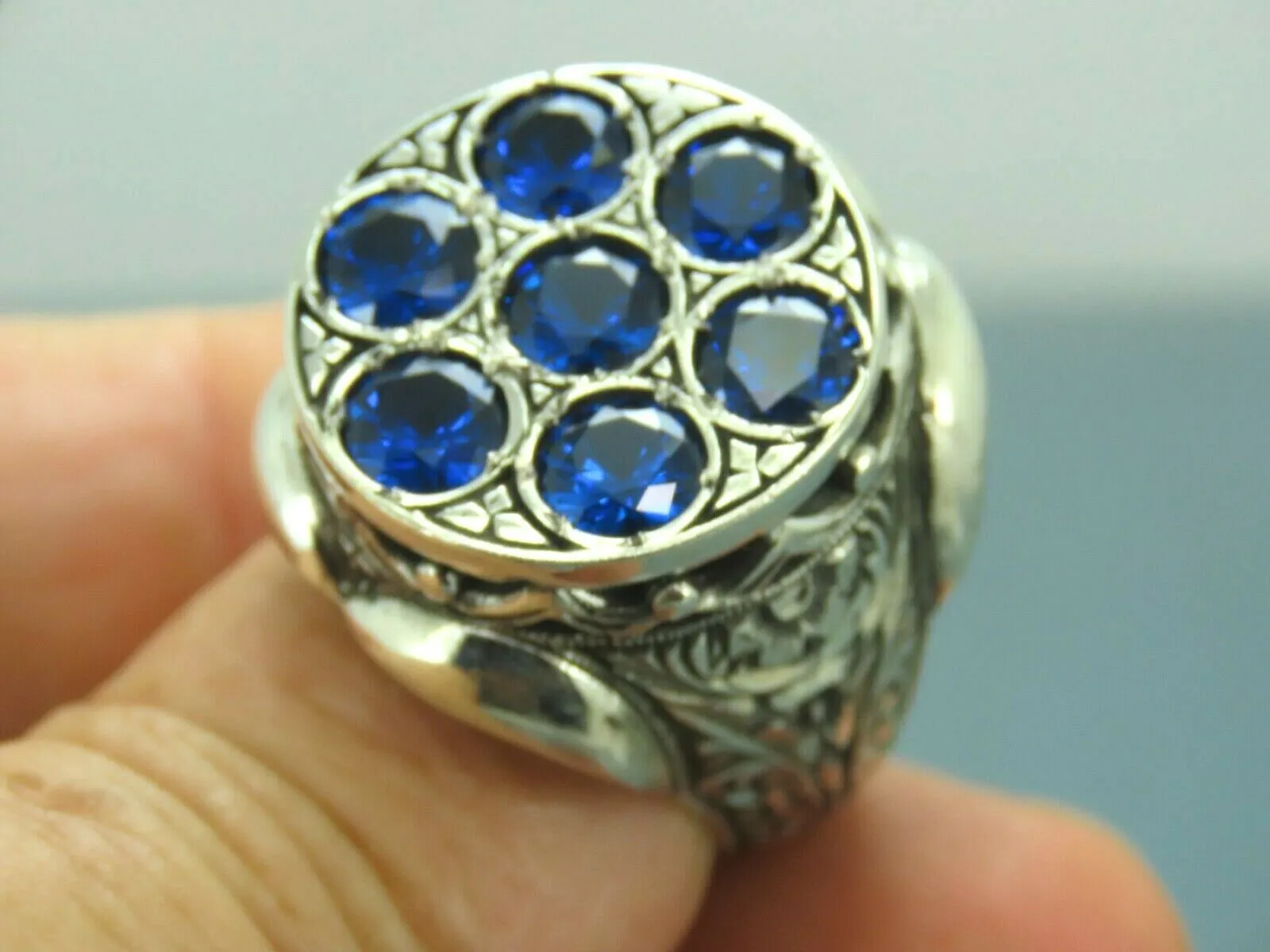 Turkish Handmade Jewelry 925 Sterling Silver Sapphire Stone Mens Rings