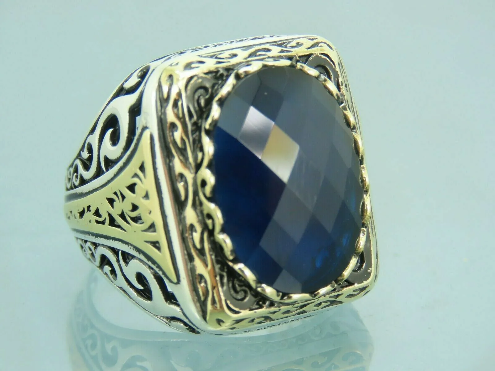 Turkish Handmade Jewelry 925 Sterling Silver Sapphire Stone Mens Rings