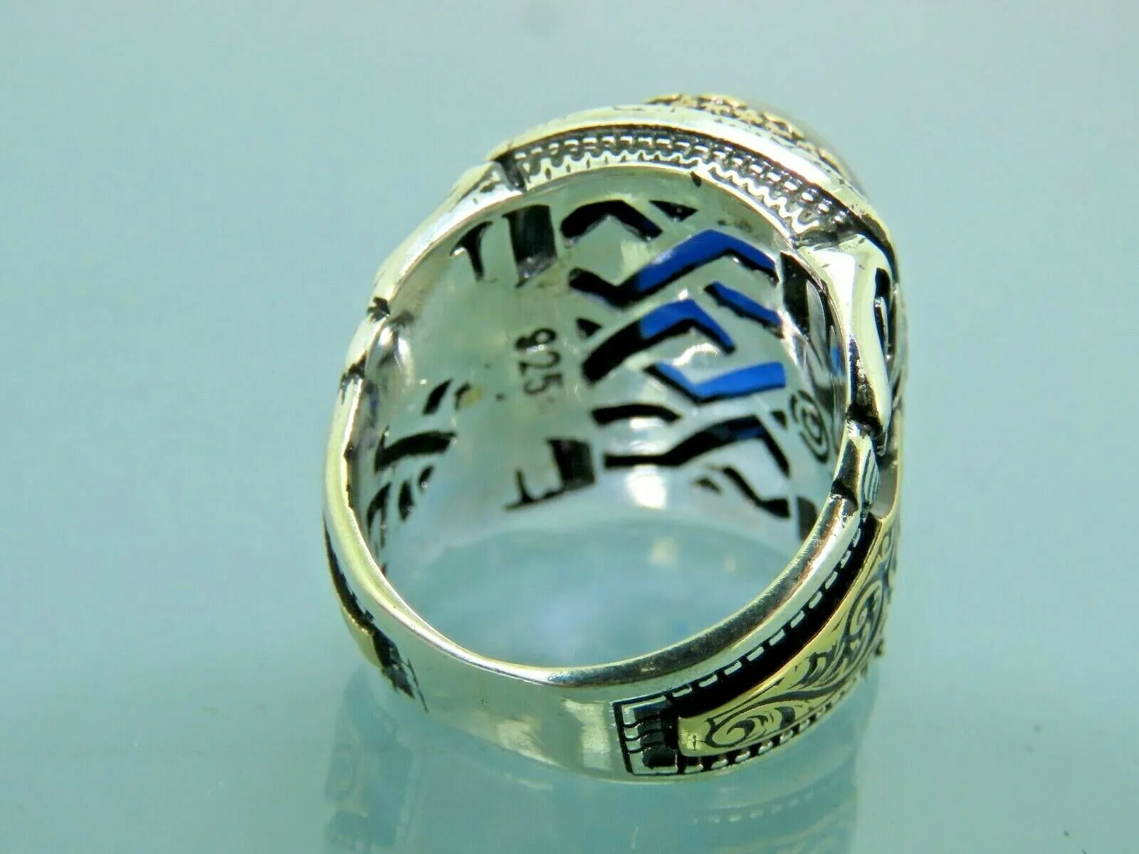 Turkish Handmade Jewelry 925 Sterling Silver Sapphire Stone Mens Rings