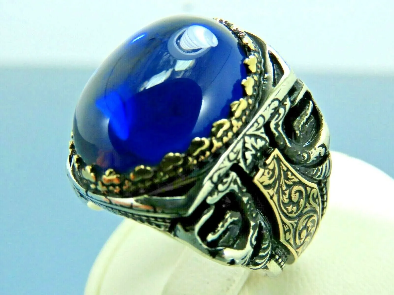 Turkish Handmade Jewelry 925 Sterling Silver Sapphire Stone Mens Rings