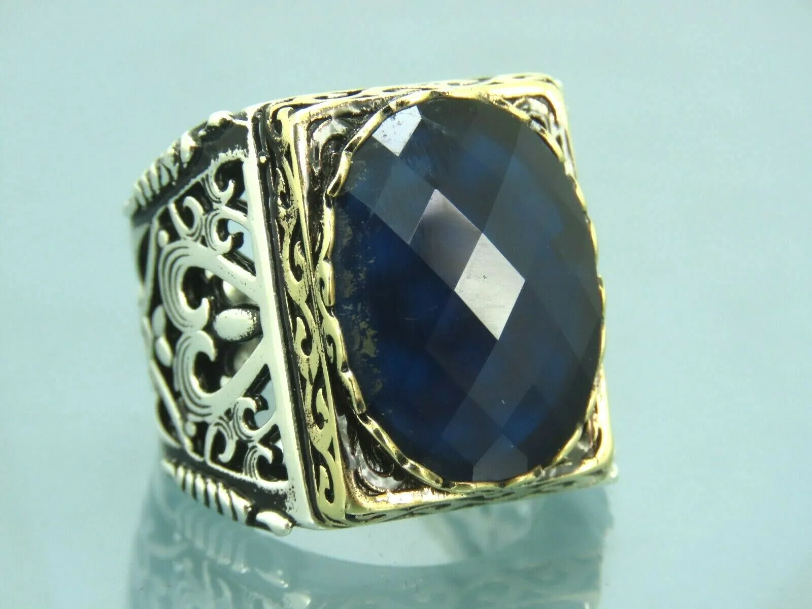 Turkish Handmade Jewelry 925 Sterling Silver Sapphire Stone Mens Rings