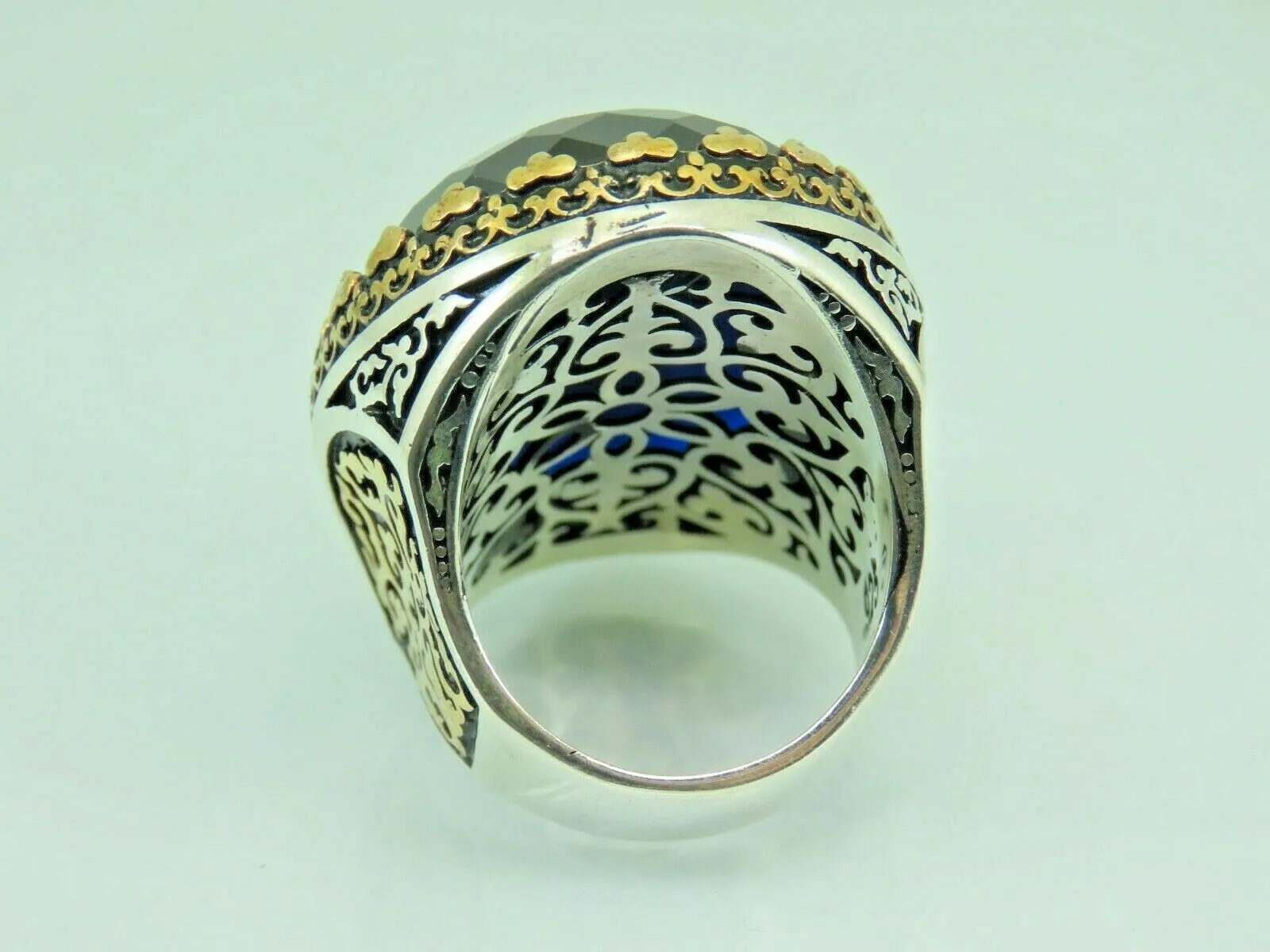 Turkish Handmade Jewelry 925 Sterling Silver Sapphire Stone Mens Rings