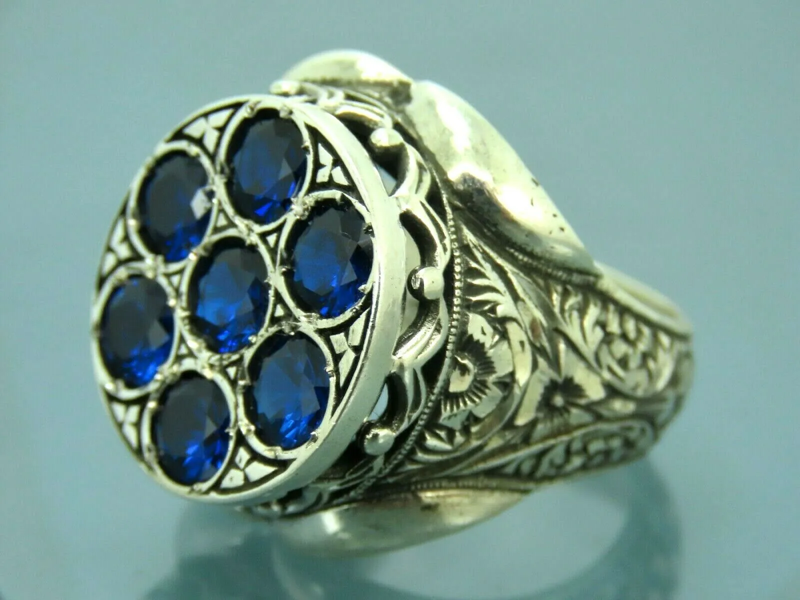 Turkish Handmade Jewelry 925 Sterling Silver Sapphire Stone Mens Rings