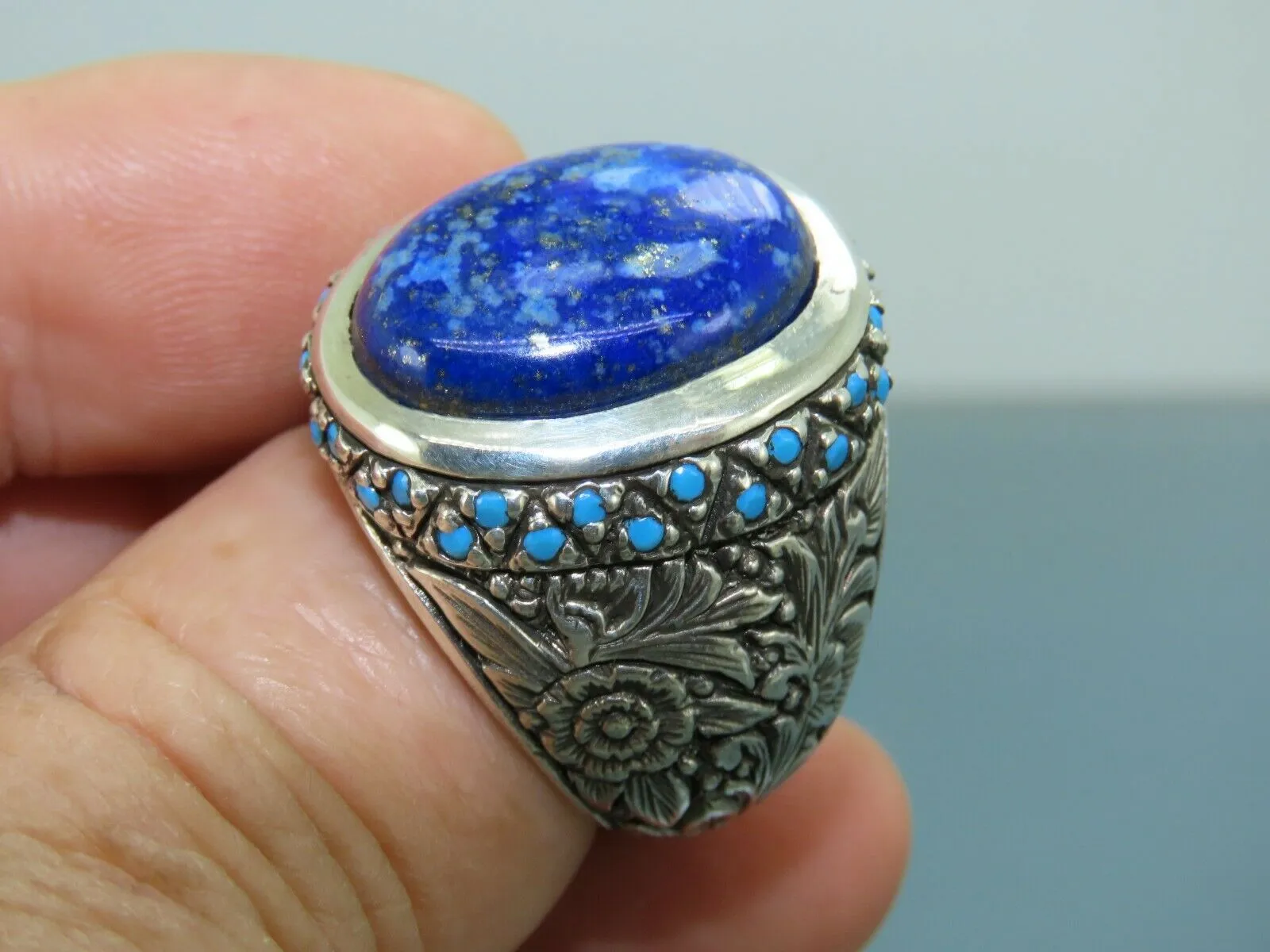 Turkish Handmade Jewelry 925 Sterling Silver Sodalite Stone Men's Rings