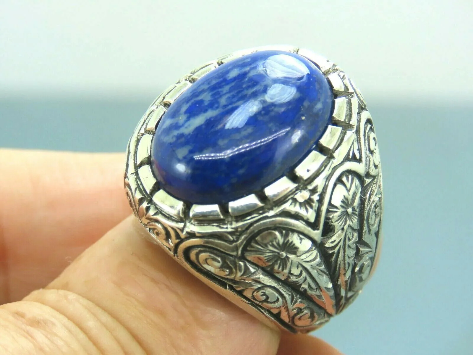 Turkish Handmade Jewelry 925 Sterling Silver Sodalite Stone Men's Rings