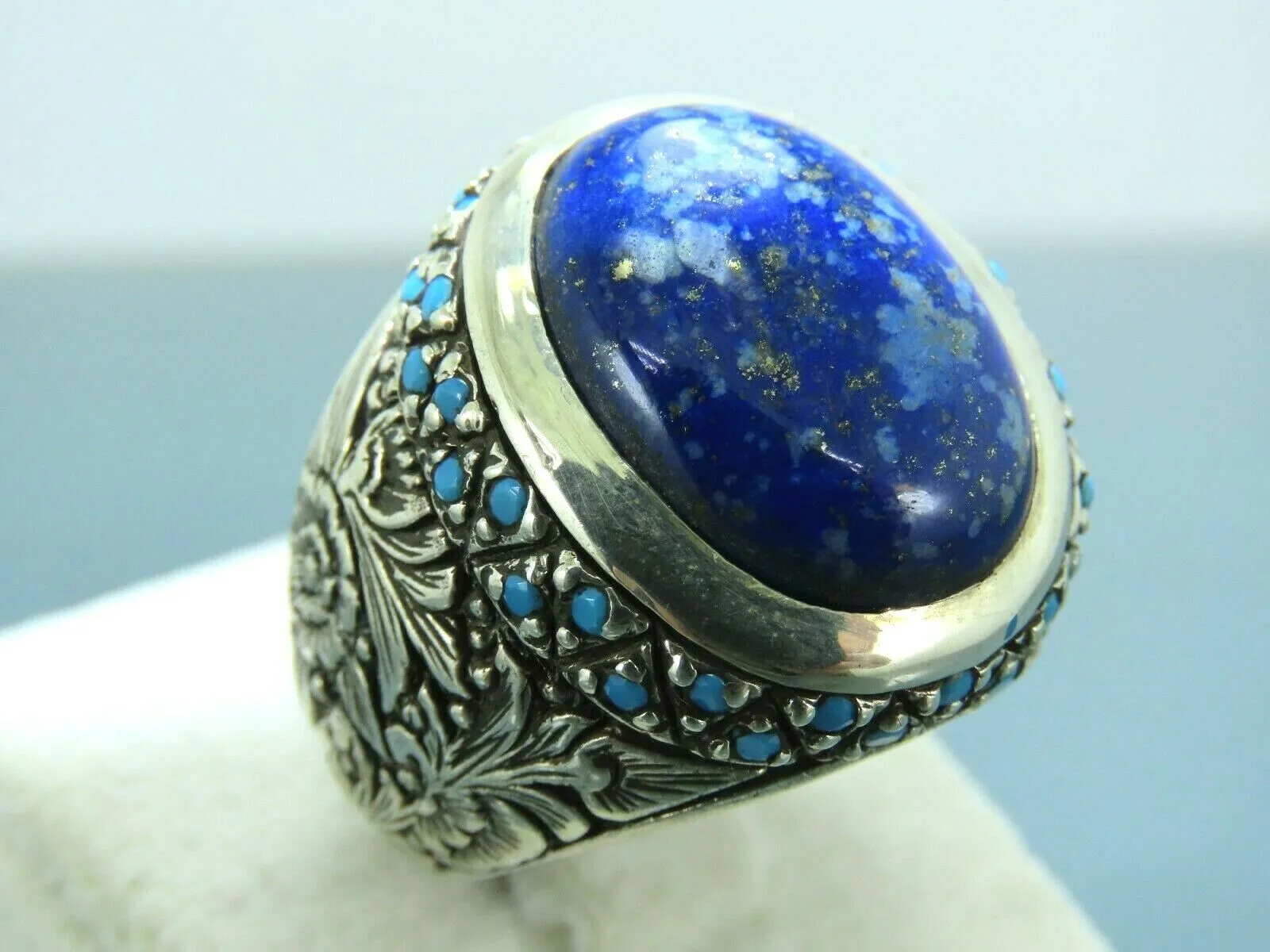 Turkish Handmade Jewelry 925 Sterling Silver Sodalite Stone Men's Rings