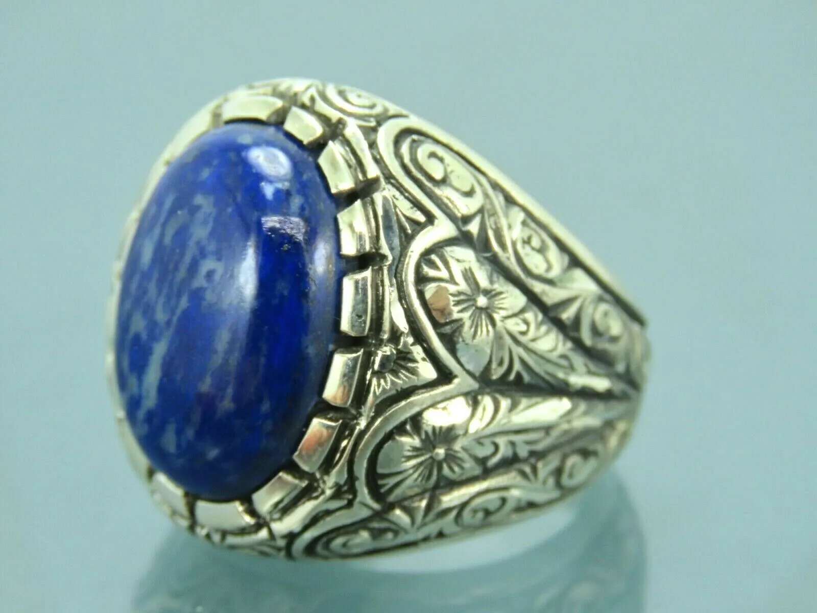 Turkish Handmade Jewelry 925 Sterling Silver Sodalite Stone Men's Rings