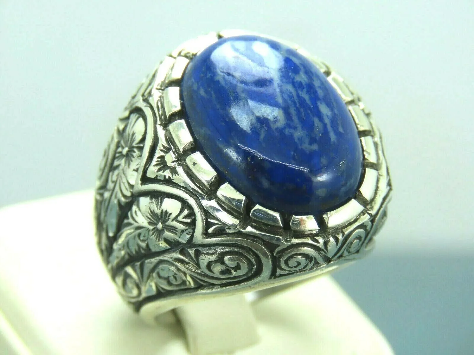 Turkish Handmade Jewelry 925 Sterling Silver Sodalite Stone Men's Rings