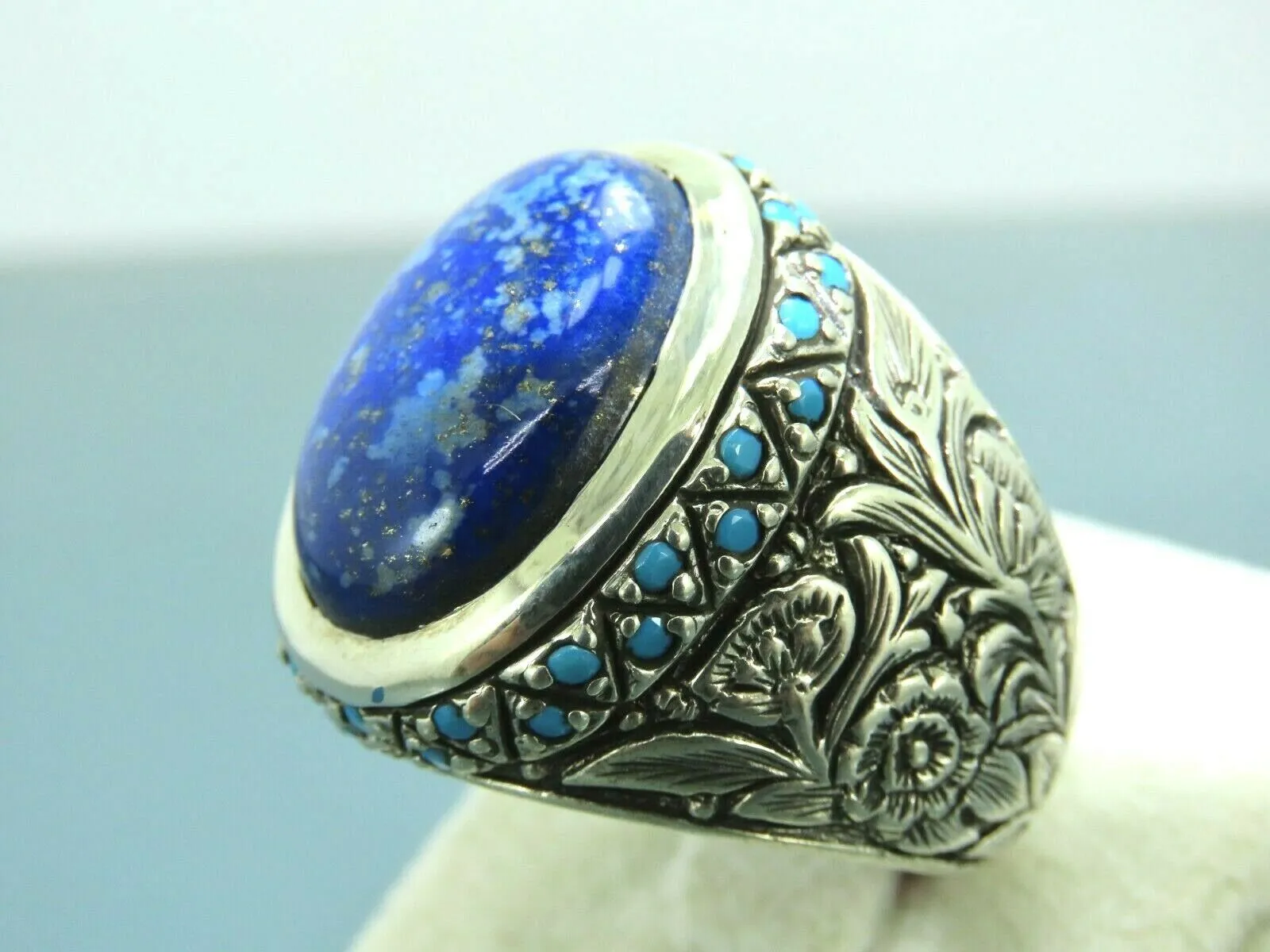 Turkish Handmade Jewelry 925 Sterling Silver Sodalite Stone Men's Rings