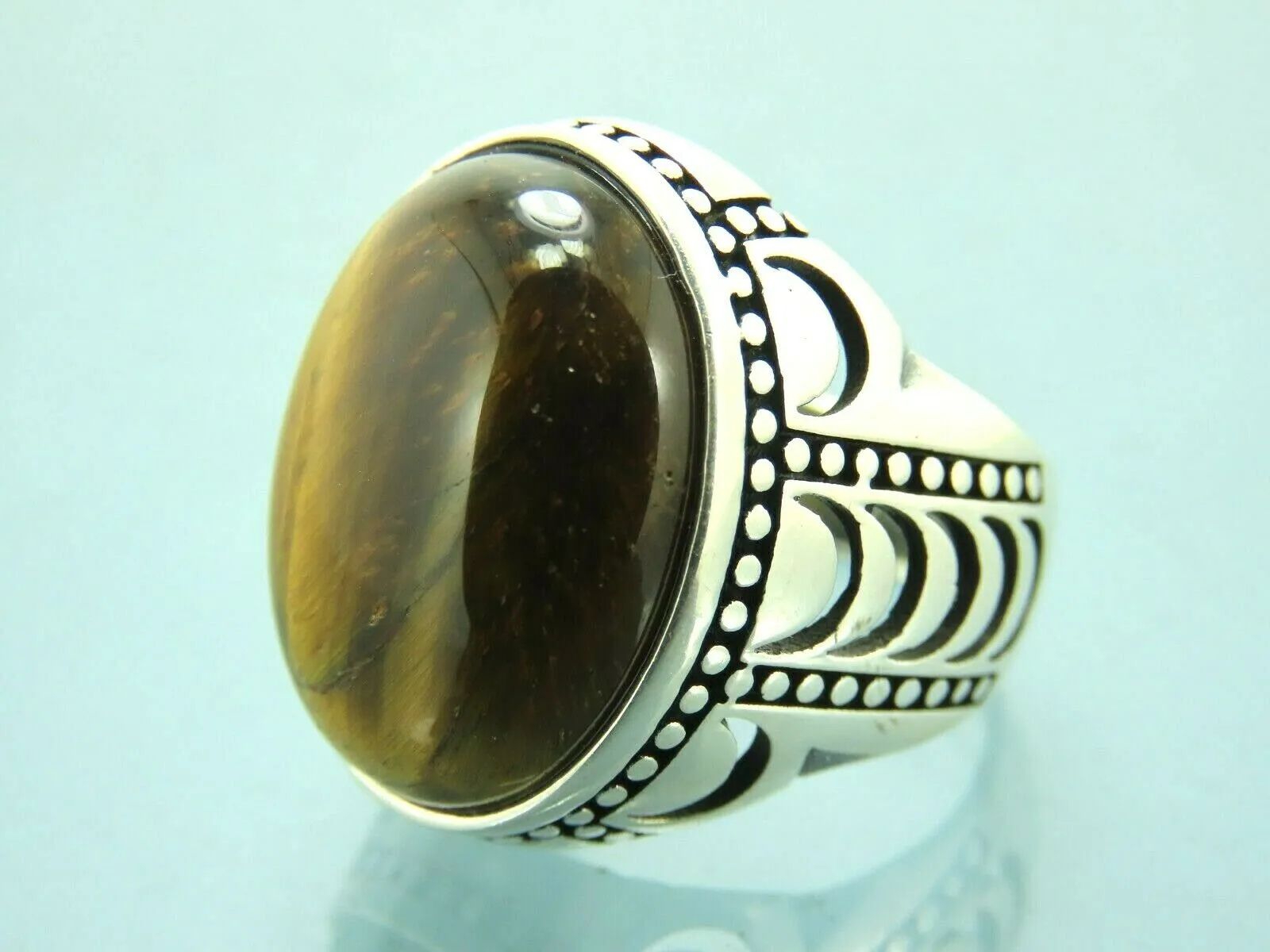 Turkish Handmade Jewelry 925 Sterling Silver Tiger's Eye Stone Mens Rings