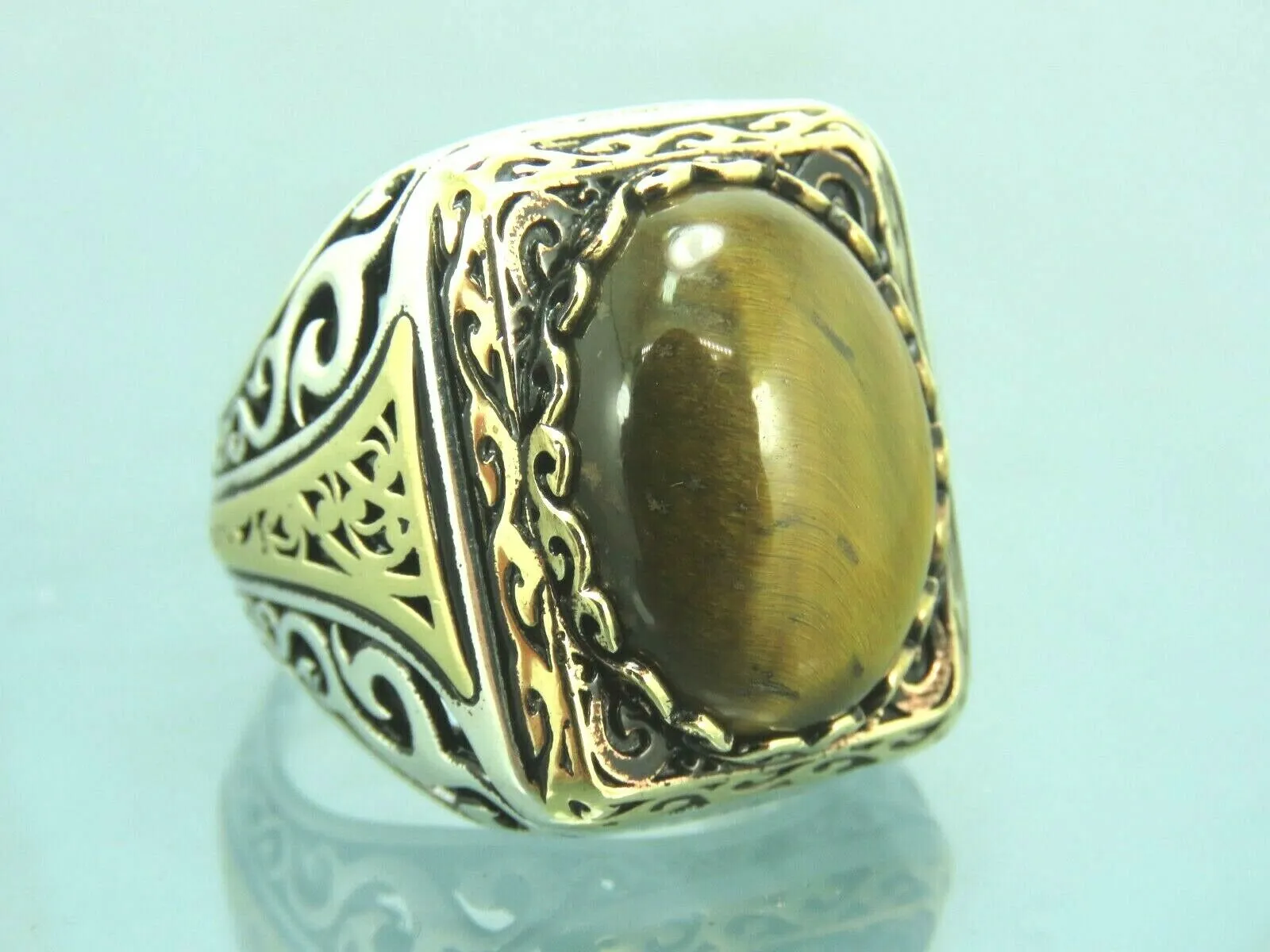 Turkish Handmade Jewelry 925 Sterling Silver Tiger's Eye Stone Mens Rings