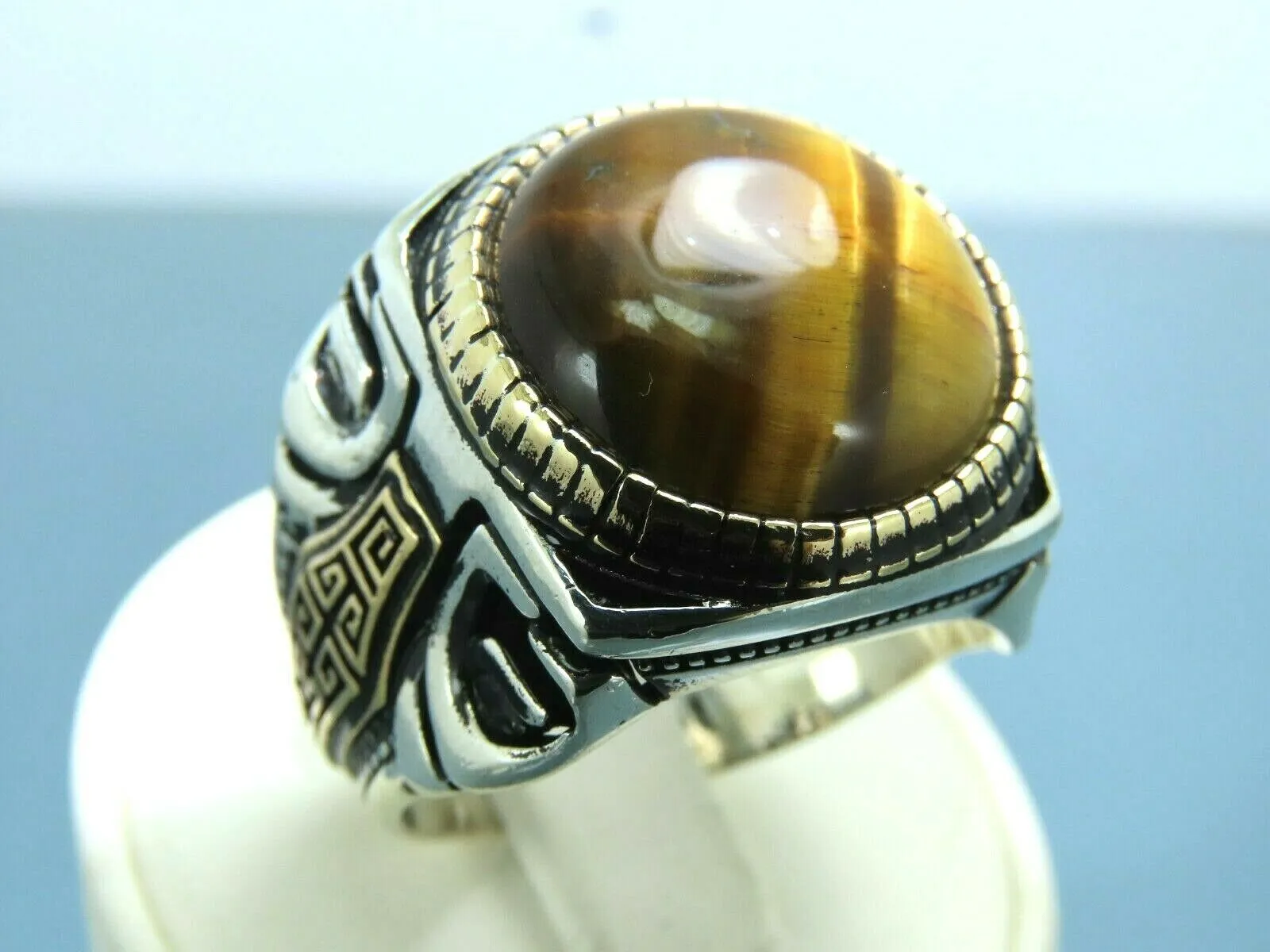 Turkish Handmade Jewelry 925 Sterling Silver Tiger's Eye Stone Mens Rings