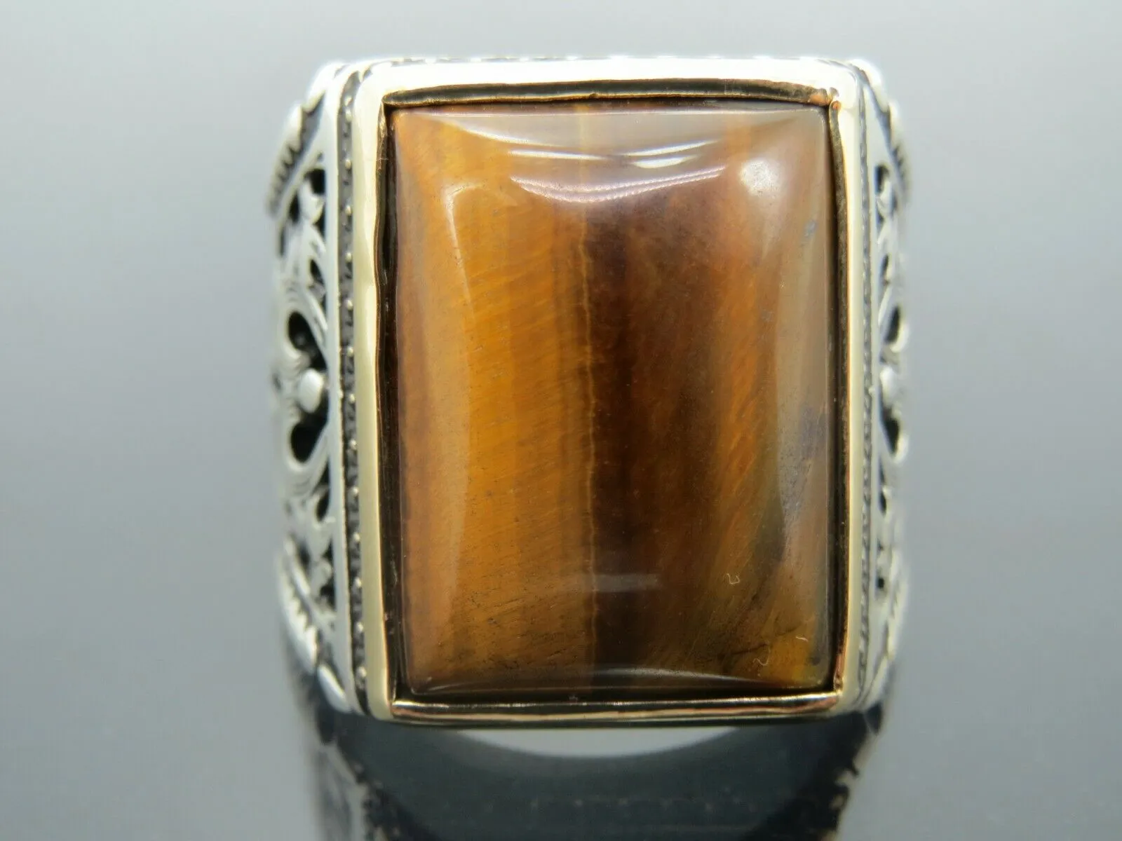 Turkish Handmade Jewelry 925 Sterling Silver Tiger's Eye Stone Mens Rings