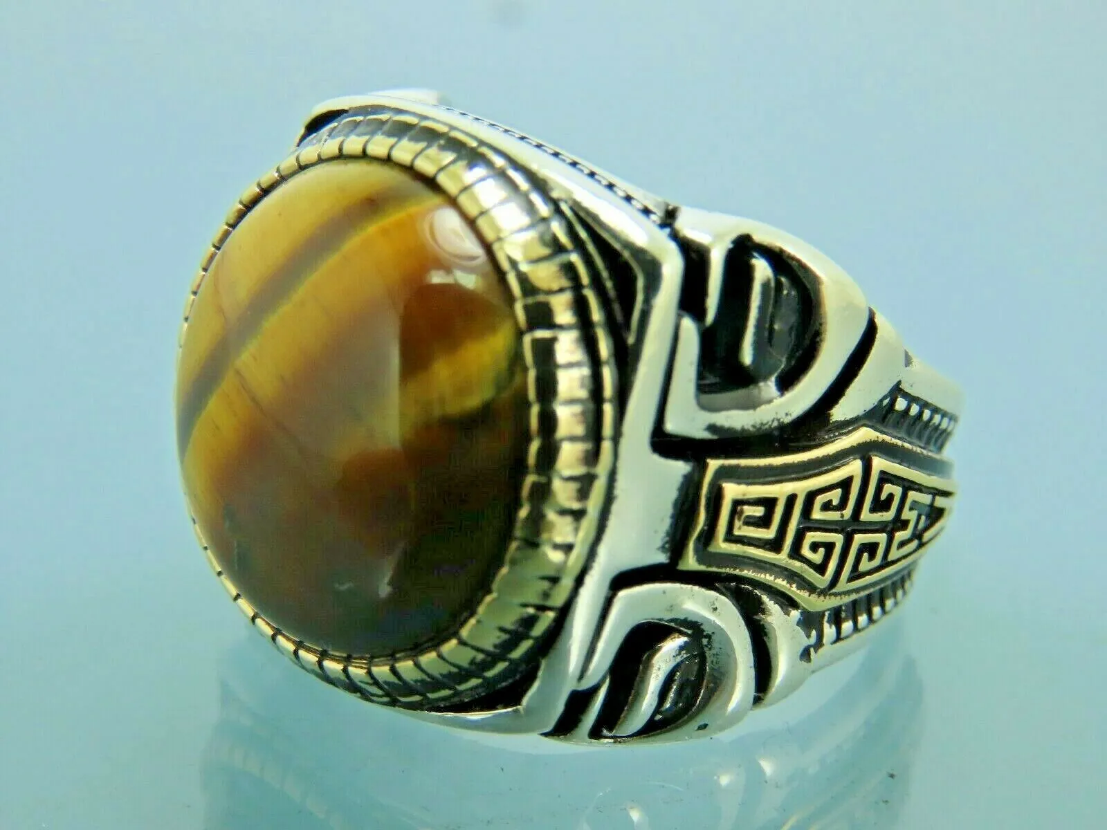 Turkish Handmade Jewelry 925 Sterling Silver Tiger's Eye Stone Mens Rings
