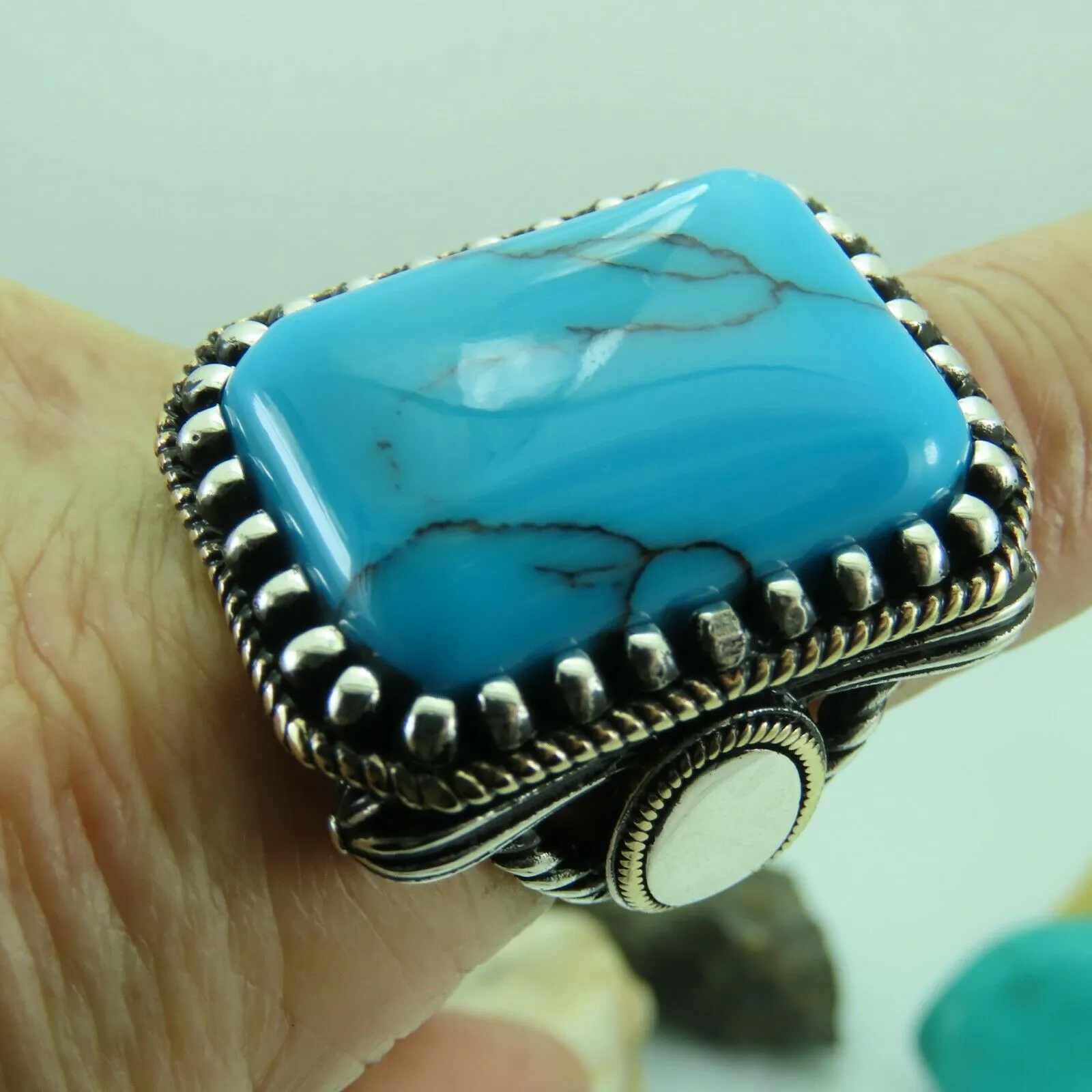 Turkish Handmade Jewelry 925 Sterling Silver Turquoise Stone Mens Rings