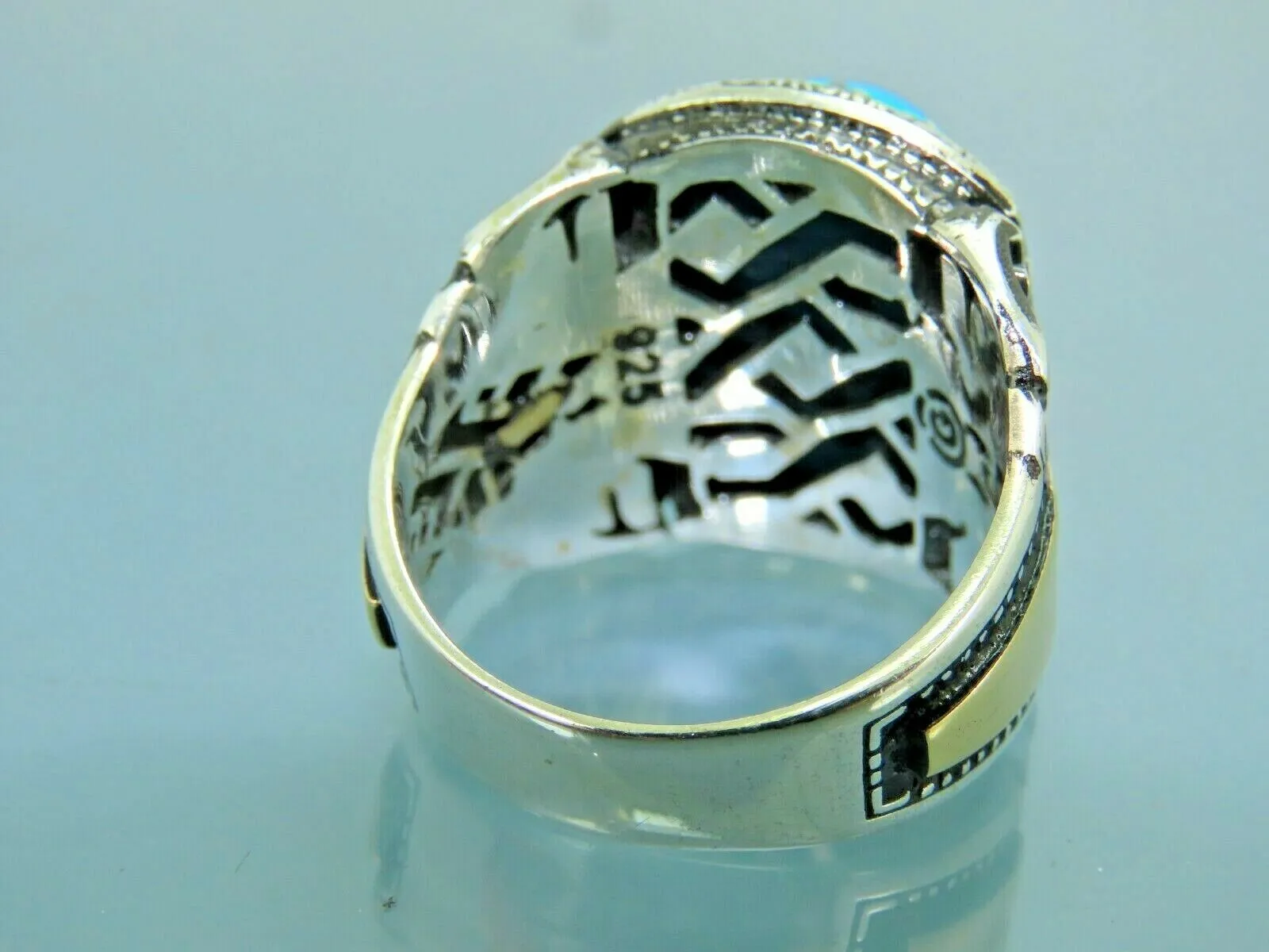 Turkish Handmade Jewelry 925 Sterling Silver Turquoise Stone Mens Rings