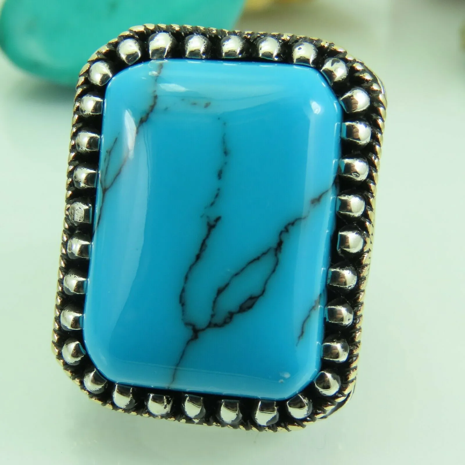 Turkish Handmade Jewelry 925 Sterling Silver Turquoise Stone Mens Rings