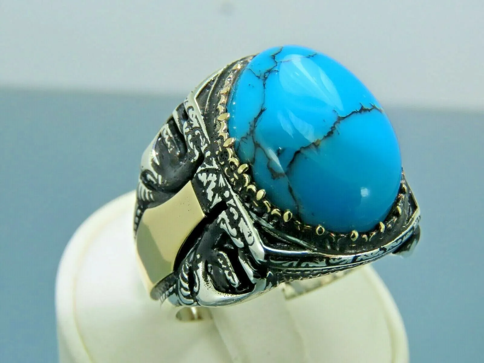 Turkish Handmade Jewelry 925 Sterling Silver Turquoise Stone Mens Rings