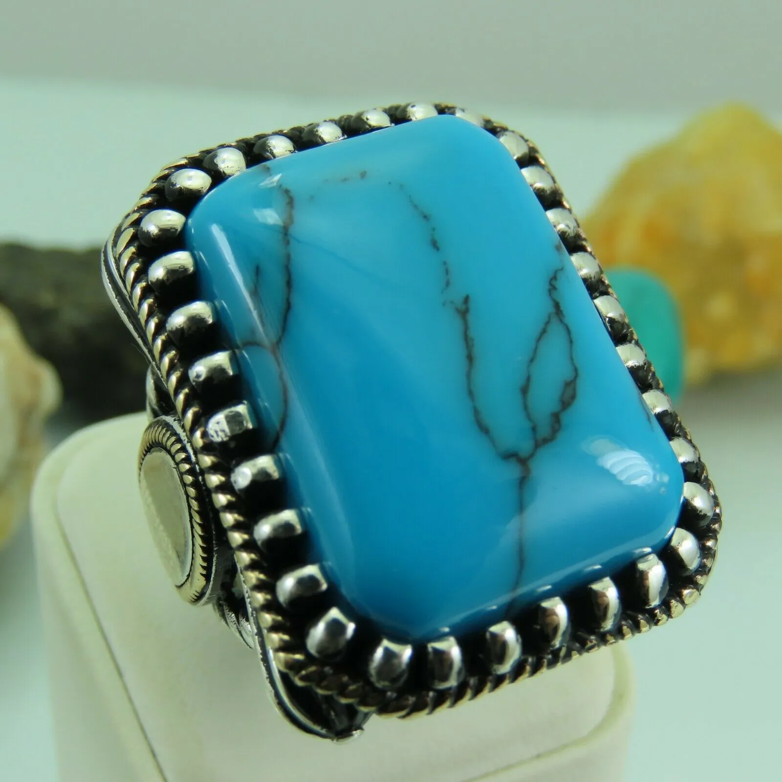 Turkish Handmade Jewelry 925 Sterling Silver Turquoise Stone Mens Rings
