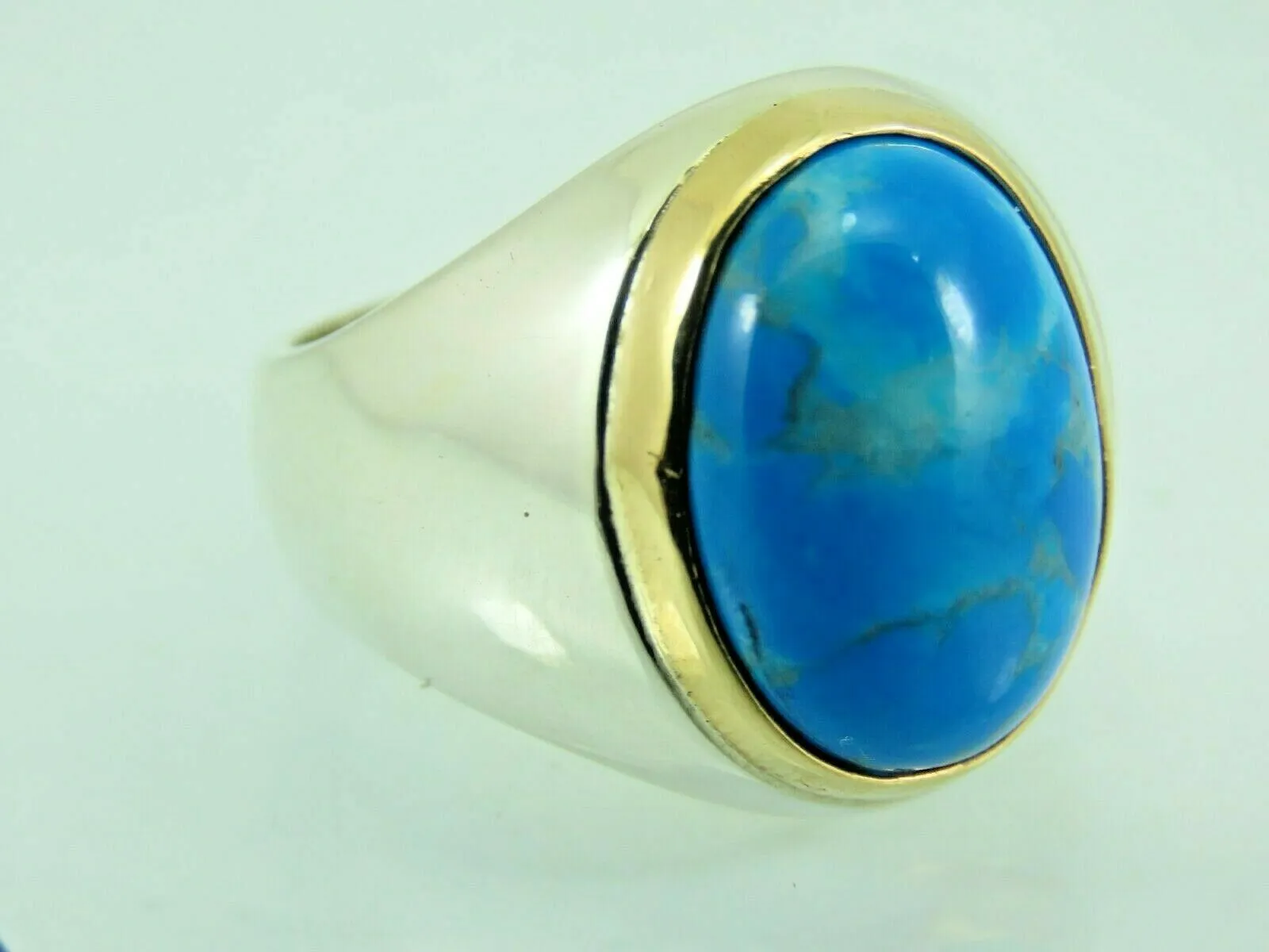 Turkish Handmade Jewelry 925 Sterling Silver Turquoise Stone Mens Rings