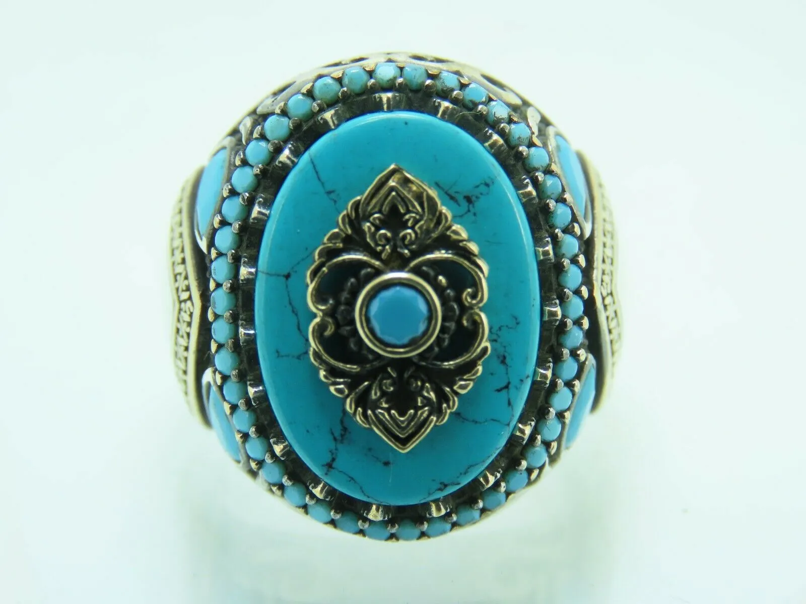 Turkish Handmade Jewelry 925 Sterling Silver Turquoise Stone Mens Rings