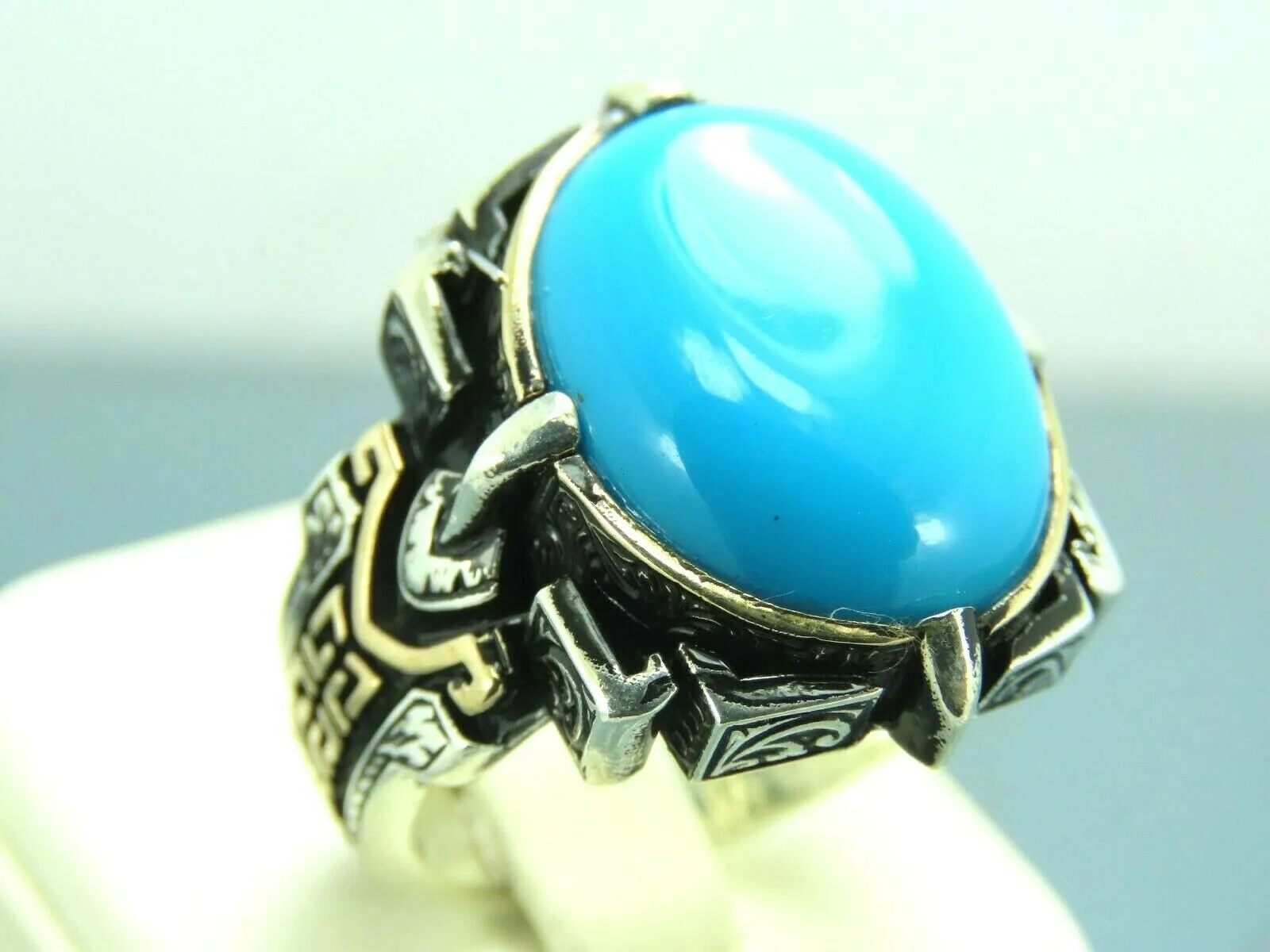 Turkish Handmade Jewelry 925 Sterling Silver Turquoise Stone Mens Rings