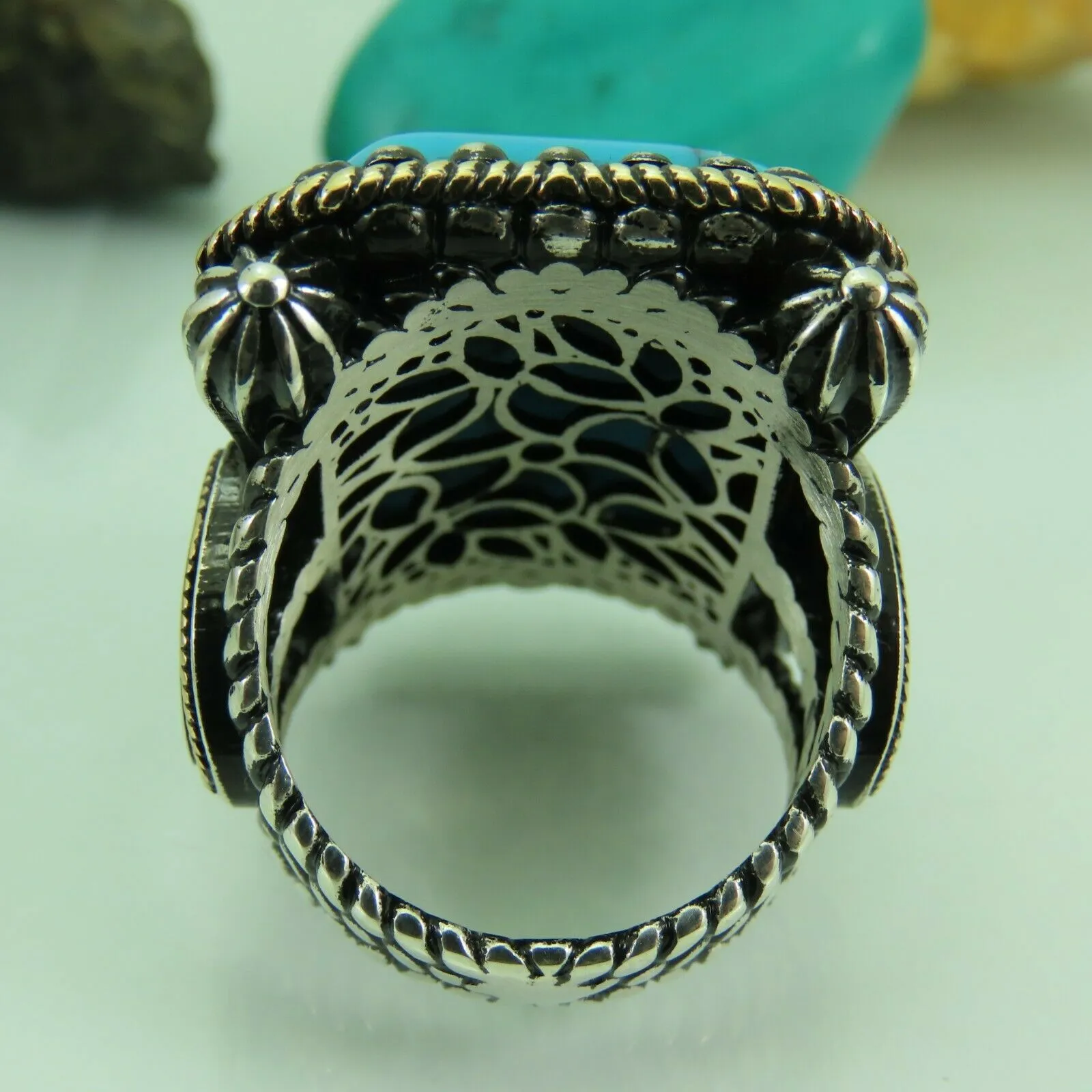 Turkish Handmade Jewelry 925 Sterling Silver Turquoise Stone Mens Rings