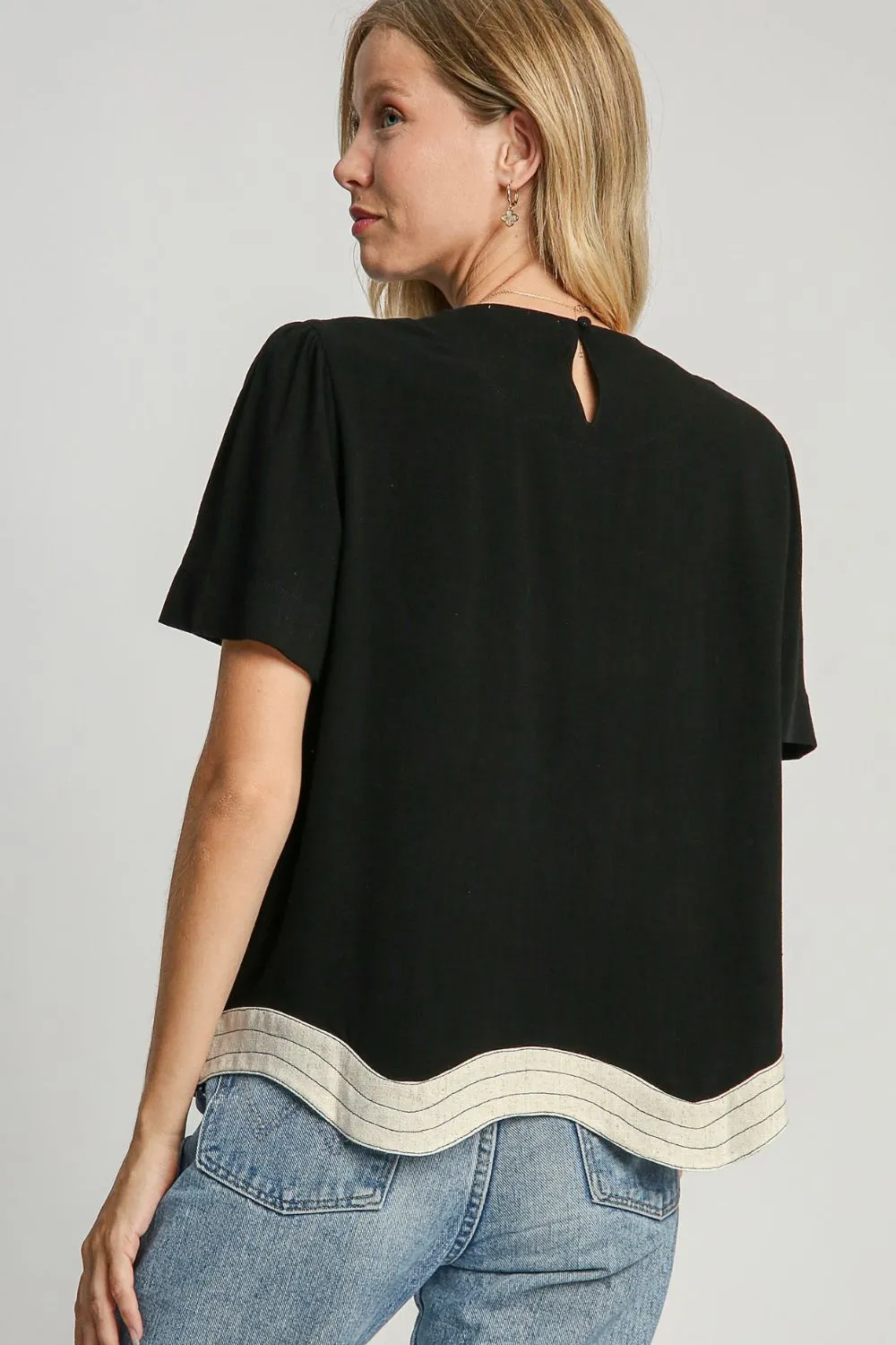 Umgee Full Size Linen Blend Scalloped Hem Top Plus Size